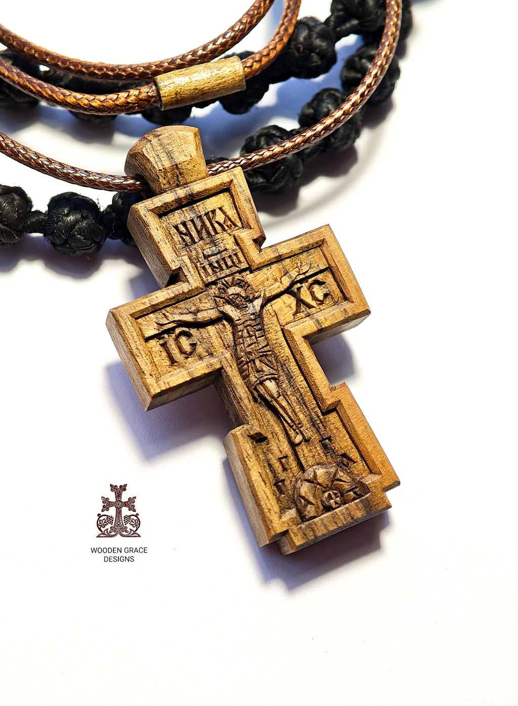 Orthodox Cross in Byzantine Style – Sacred Wooden Cross, Handmade Christian Shrine