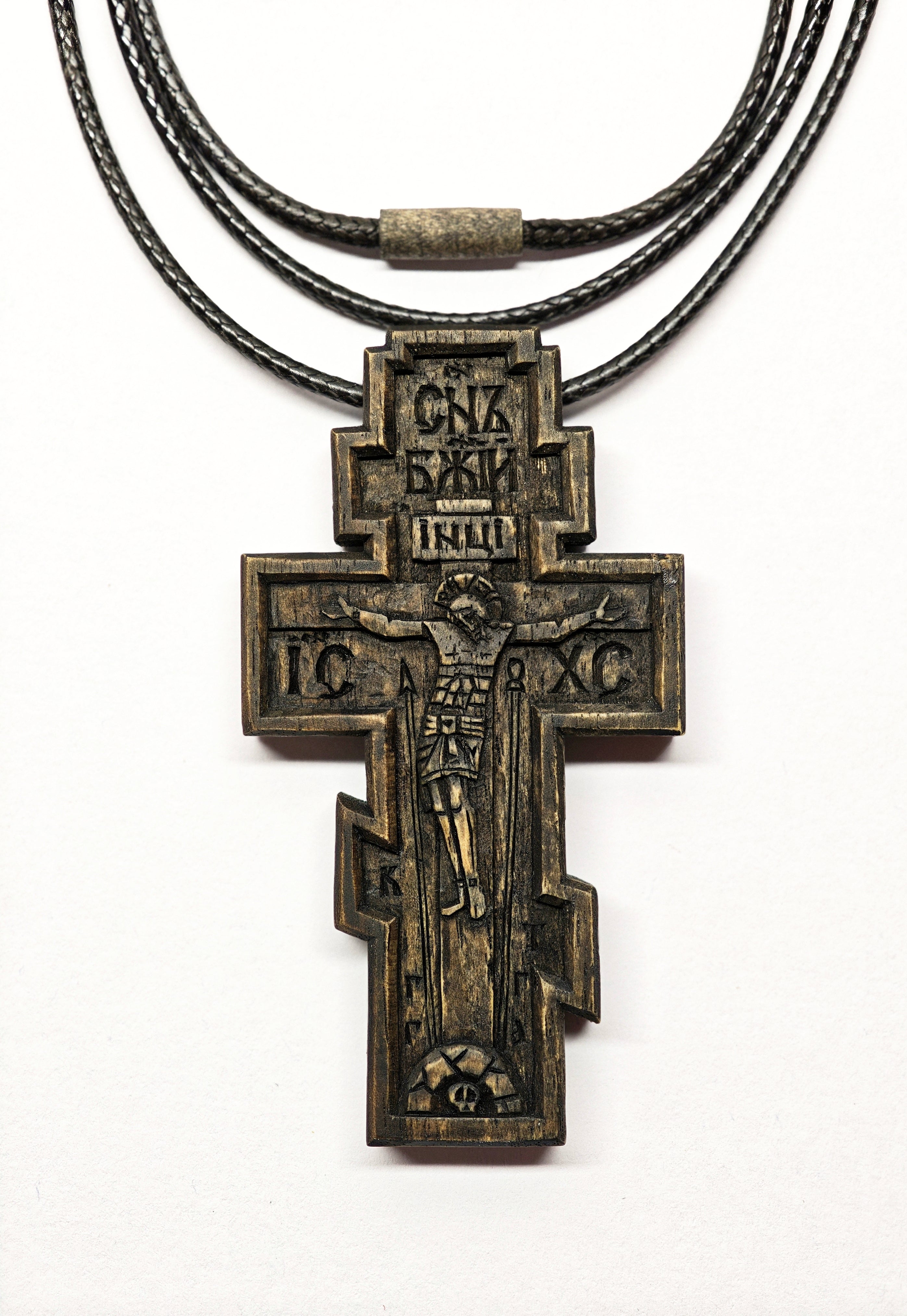 Handcrafted Wooden Orthodox Cross Necklace – Walnut Wood Pendant with Engraving