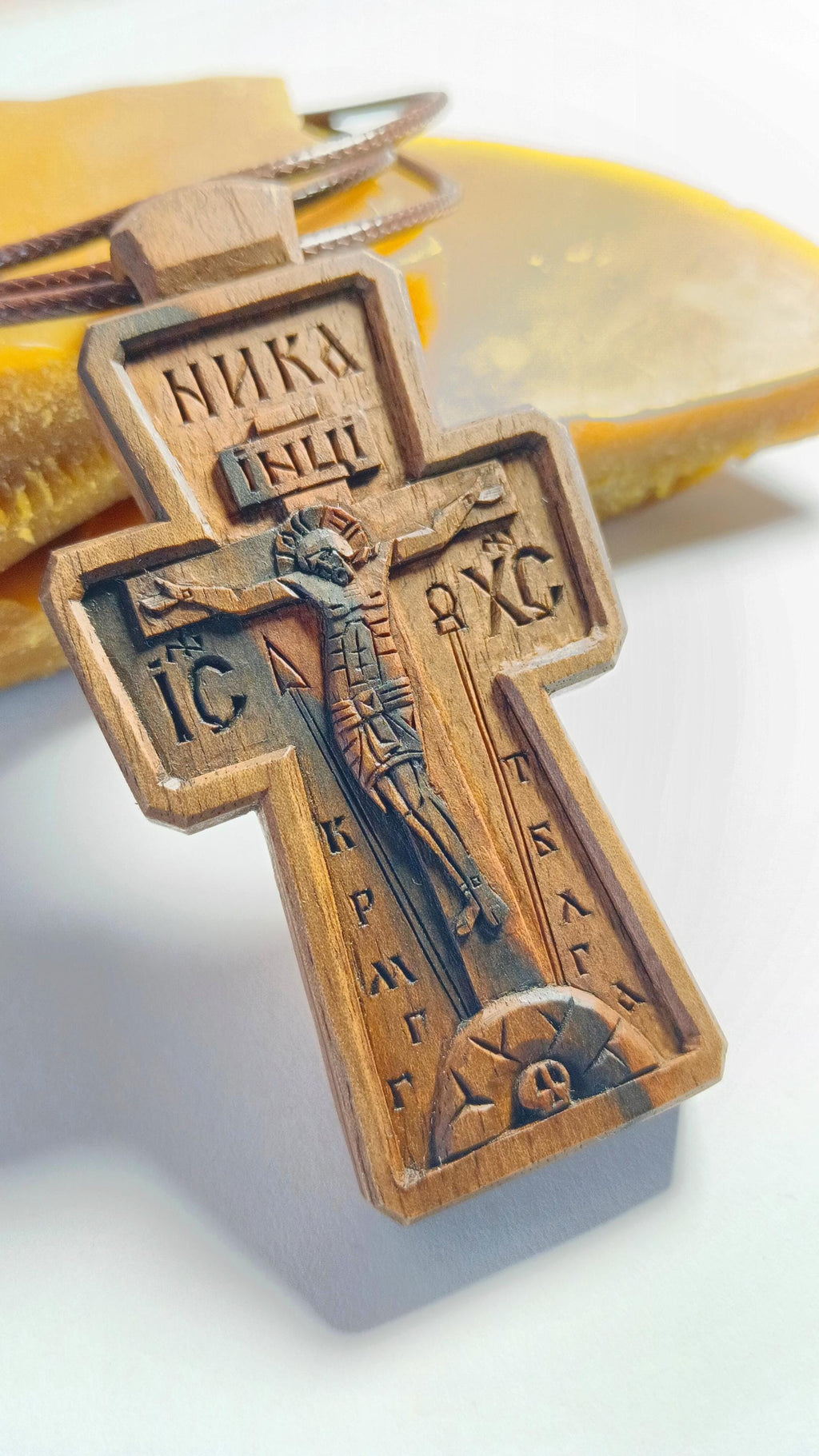 Handmade Walnut Wood Pectoral Cross, Christian Necklace