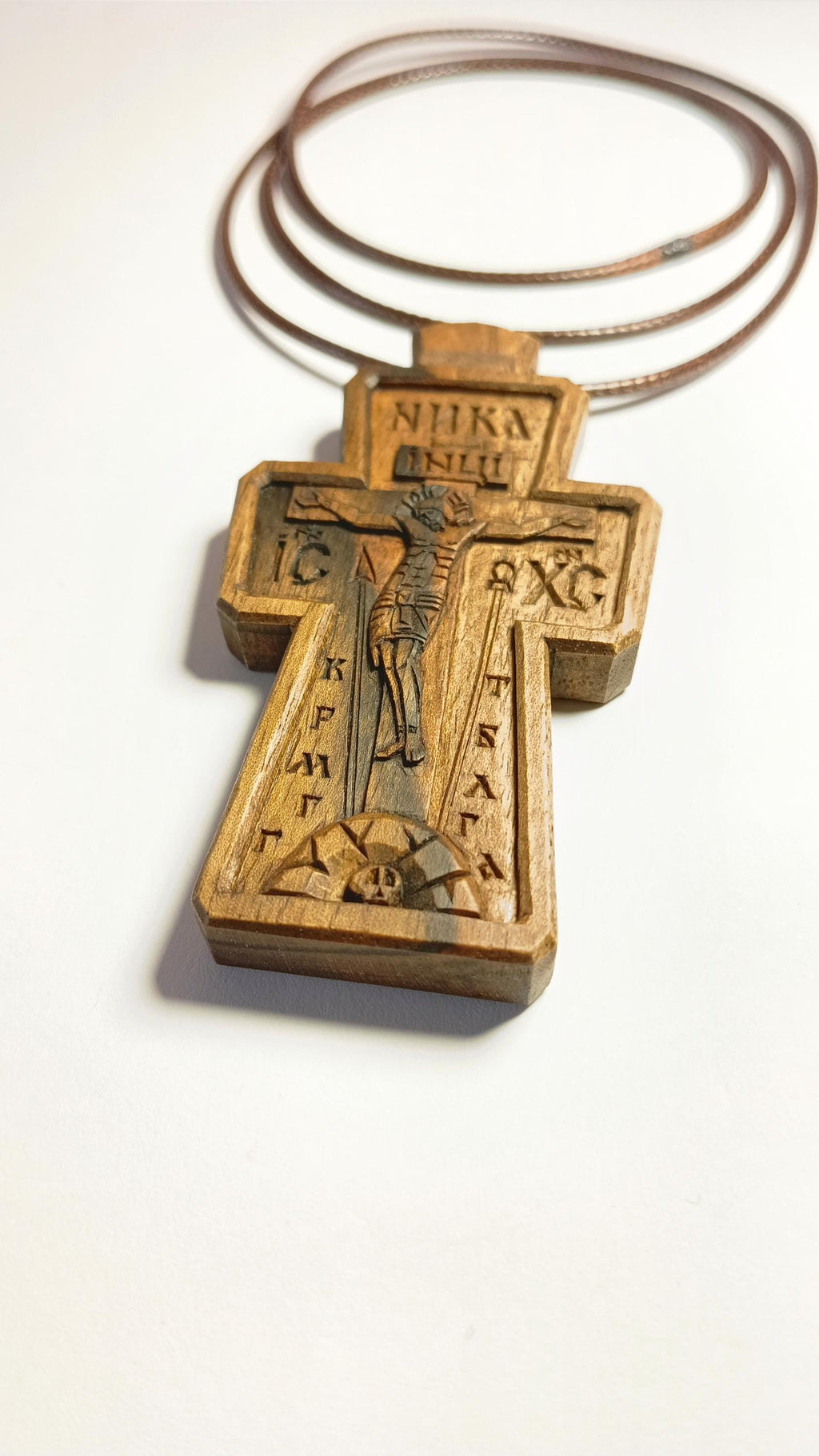 Handmade Walnut Wood Pectoral Cross, Christian Necklace
