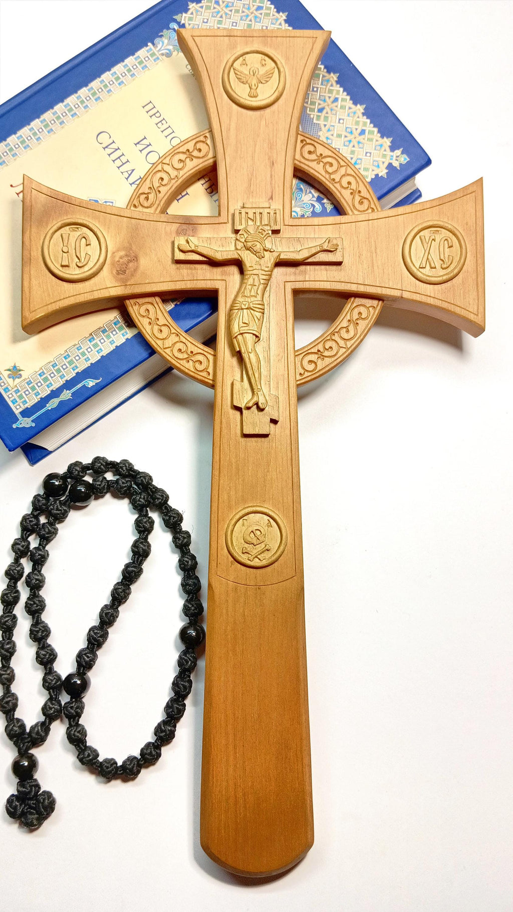 Hand-Carved Alder Wood Orthodox Cross – Large Altar Blessing