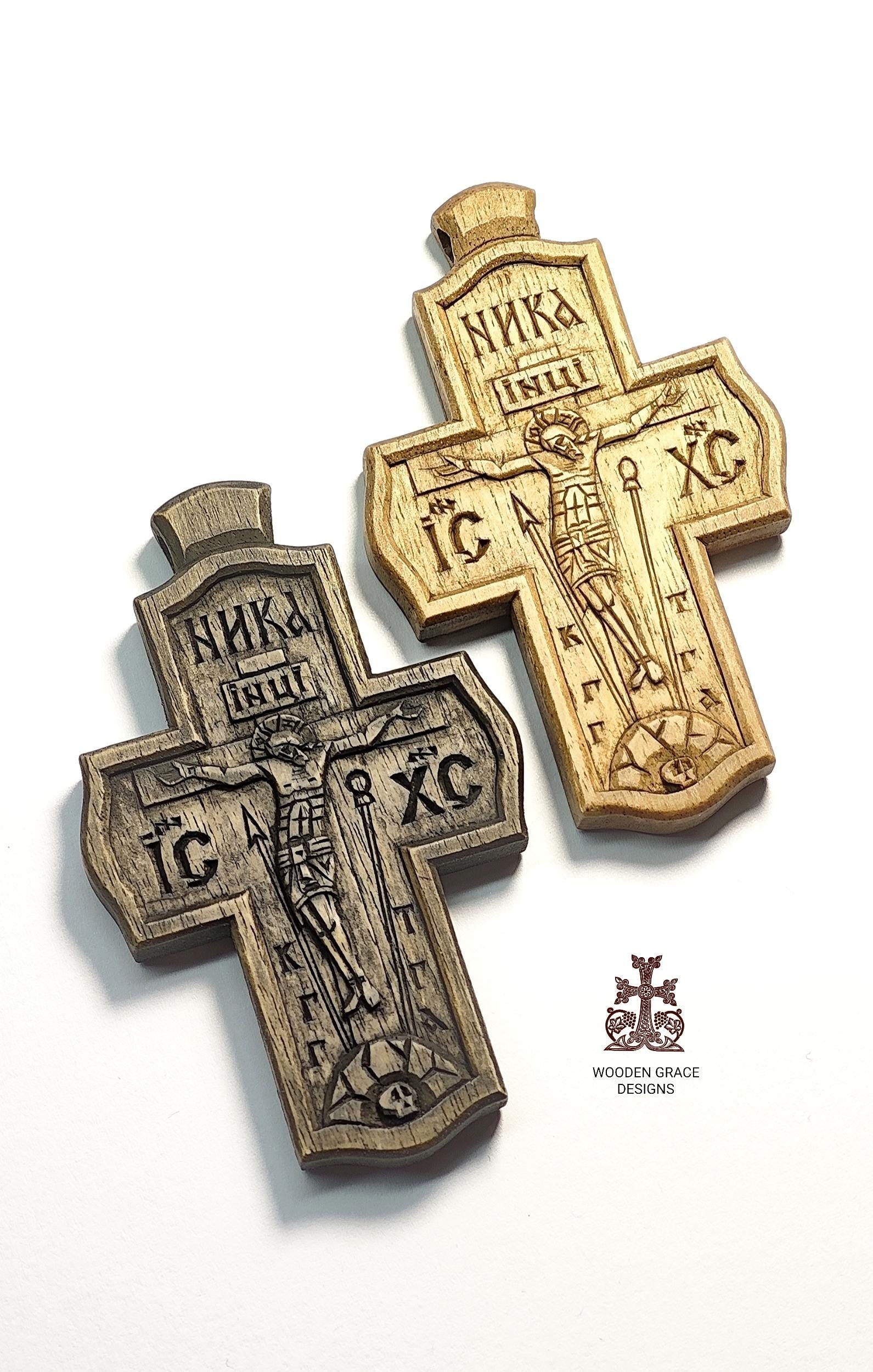 Handcrafted Wooden Cross Necklace – Walnut Wood, Light & Dark Variants ,“Save and Protect” Engraving