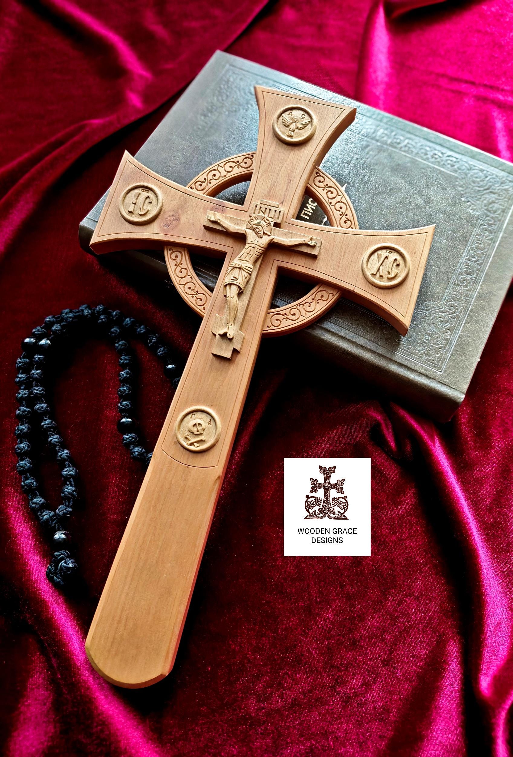 Hand-Carved Alder Wood Orthodox Cross – Large Altar Blessing