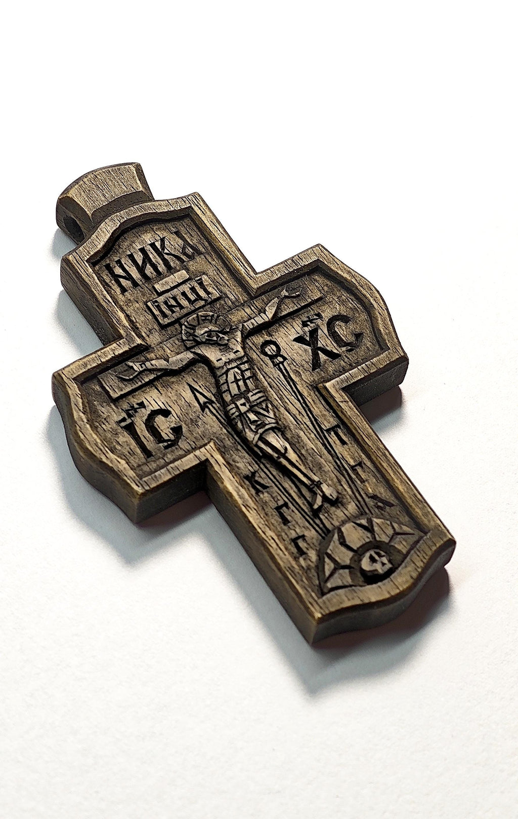 Handcrafted Wooden Cross Necklace – Walnut Wood, Light & Dark Variants ,“Save and Protect” Engraving