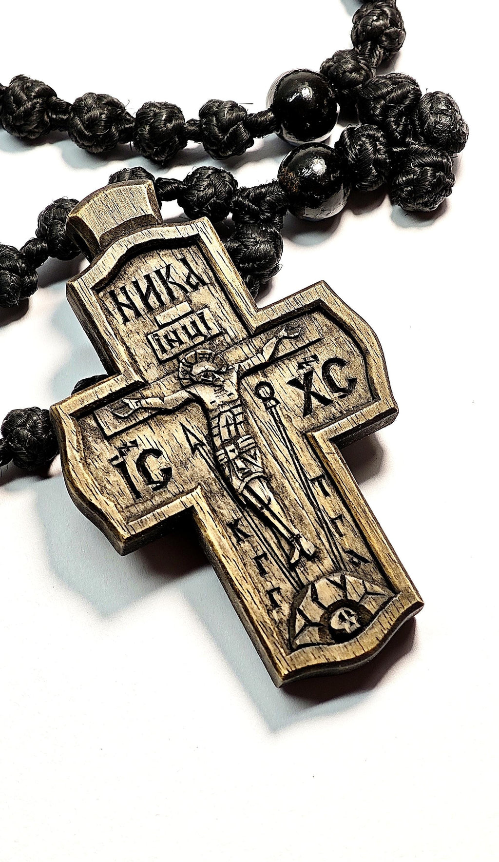 Handcrafted Wooden Cross Necklace – Walnut Wood, Light & Dark Variants ,“Save and Protect” Engraving