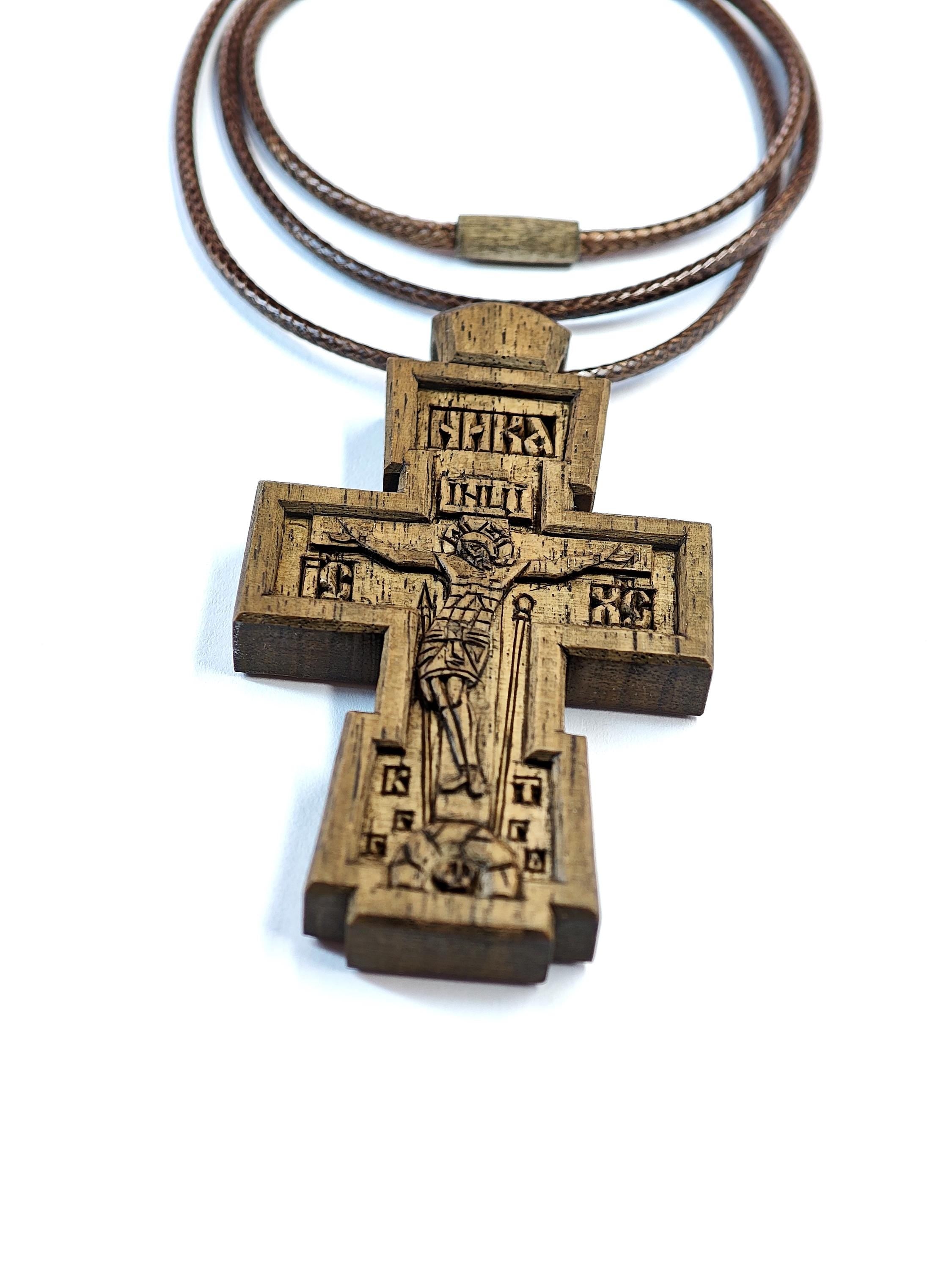 Handcrafted Walnut Wood Orthodox Cross – Symbol of Faith