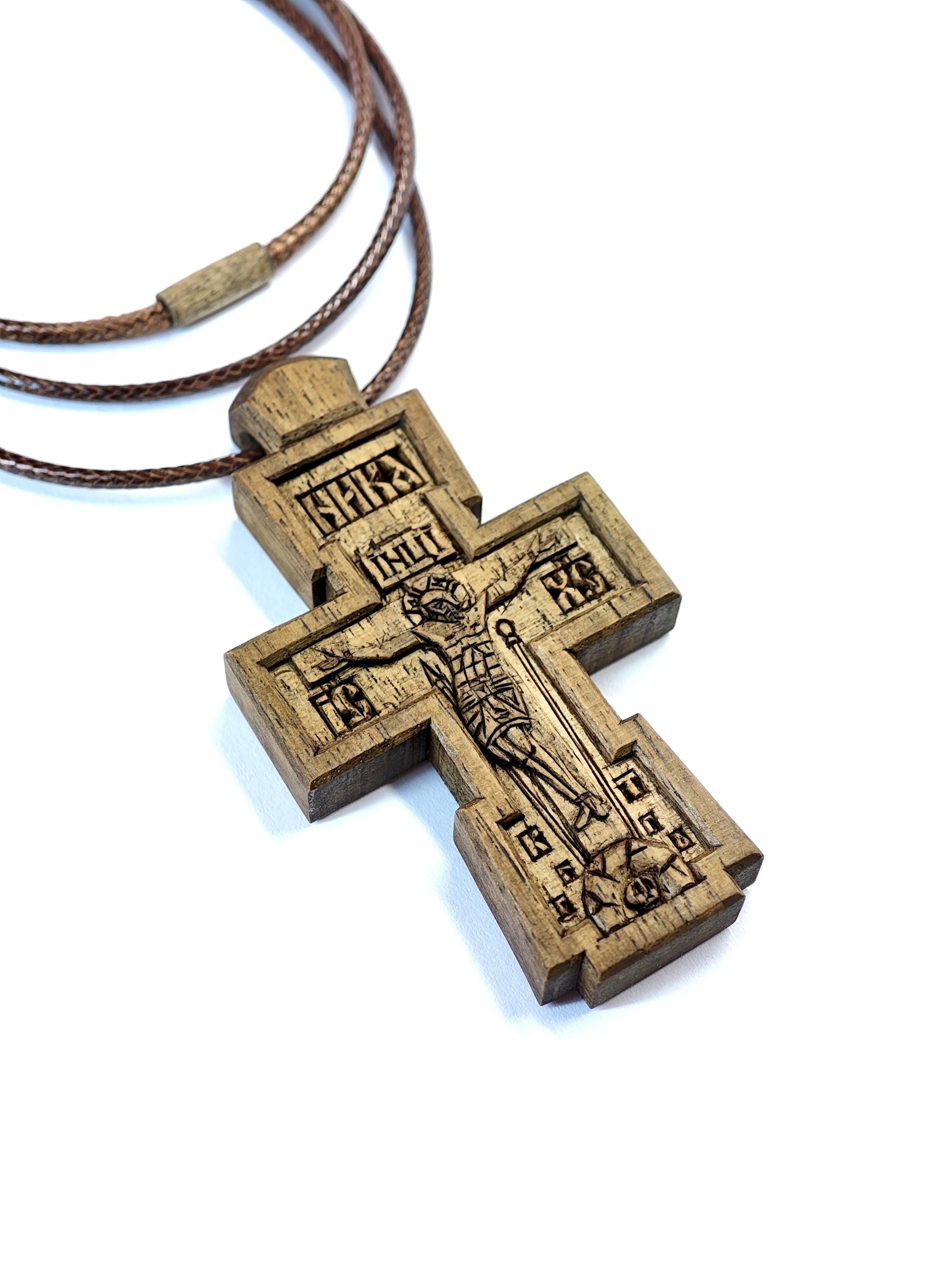 Handcrafted Walnut Wood Orthodox Cross – Symbol of Faith