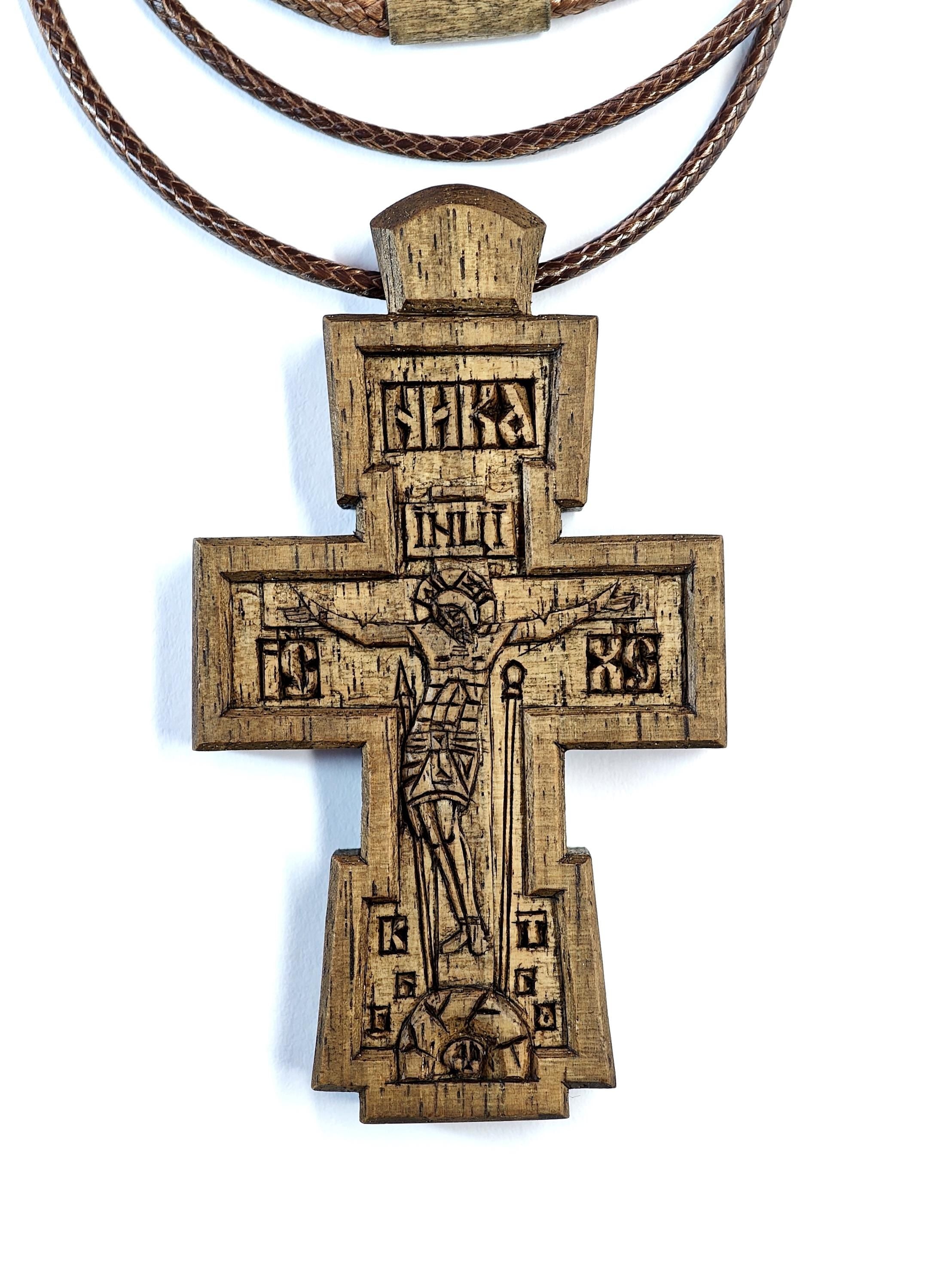 Handcrafted Walnut Wood Orthodox Cross – Symbol of Faith