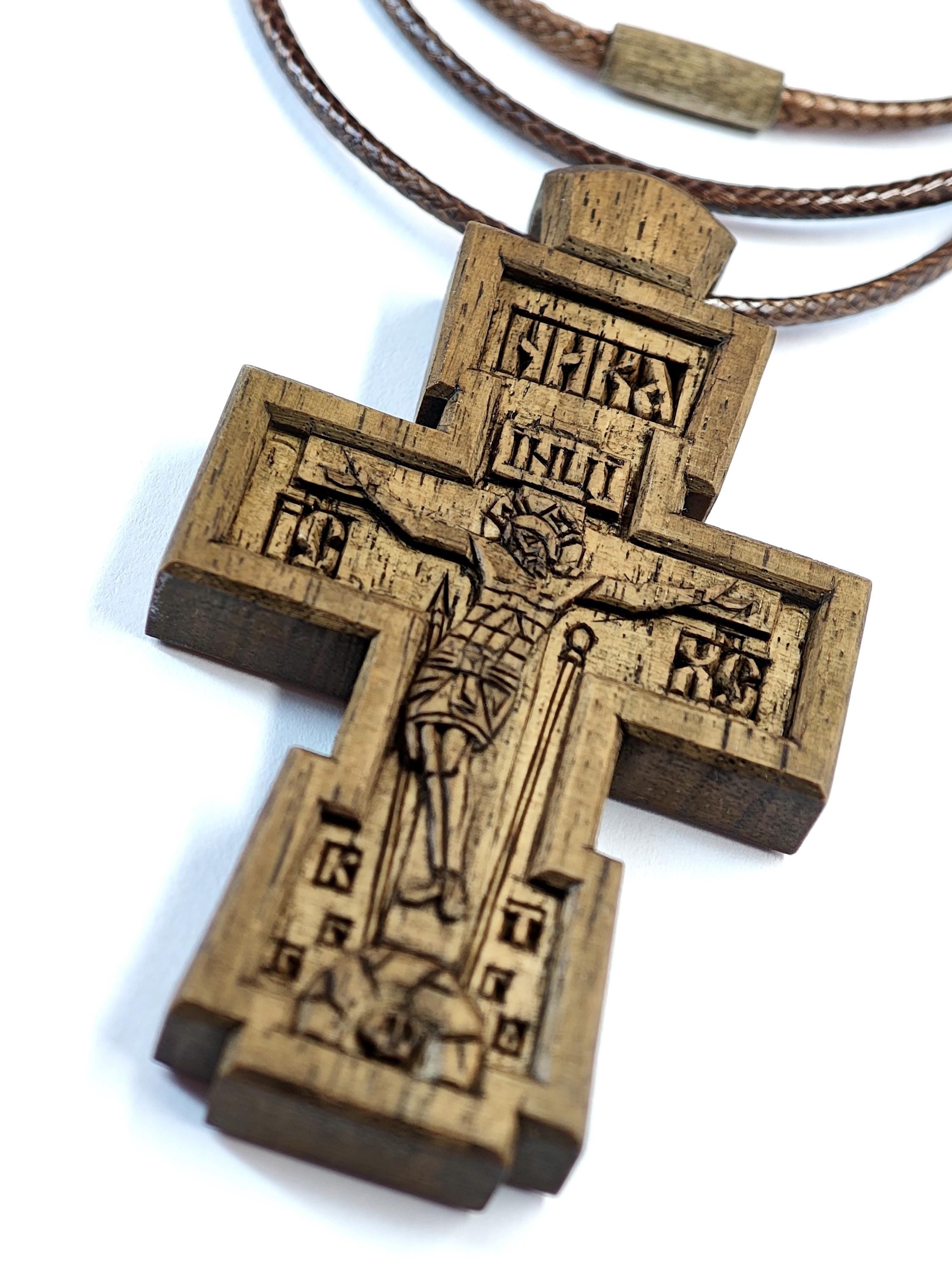 Handcrafted Walnut Wood Orthodox Cross – Symbol of Faith
