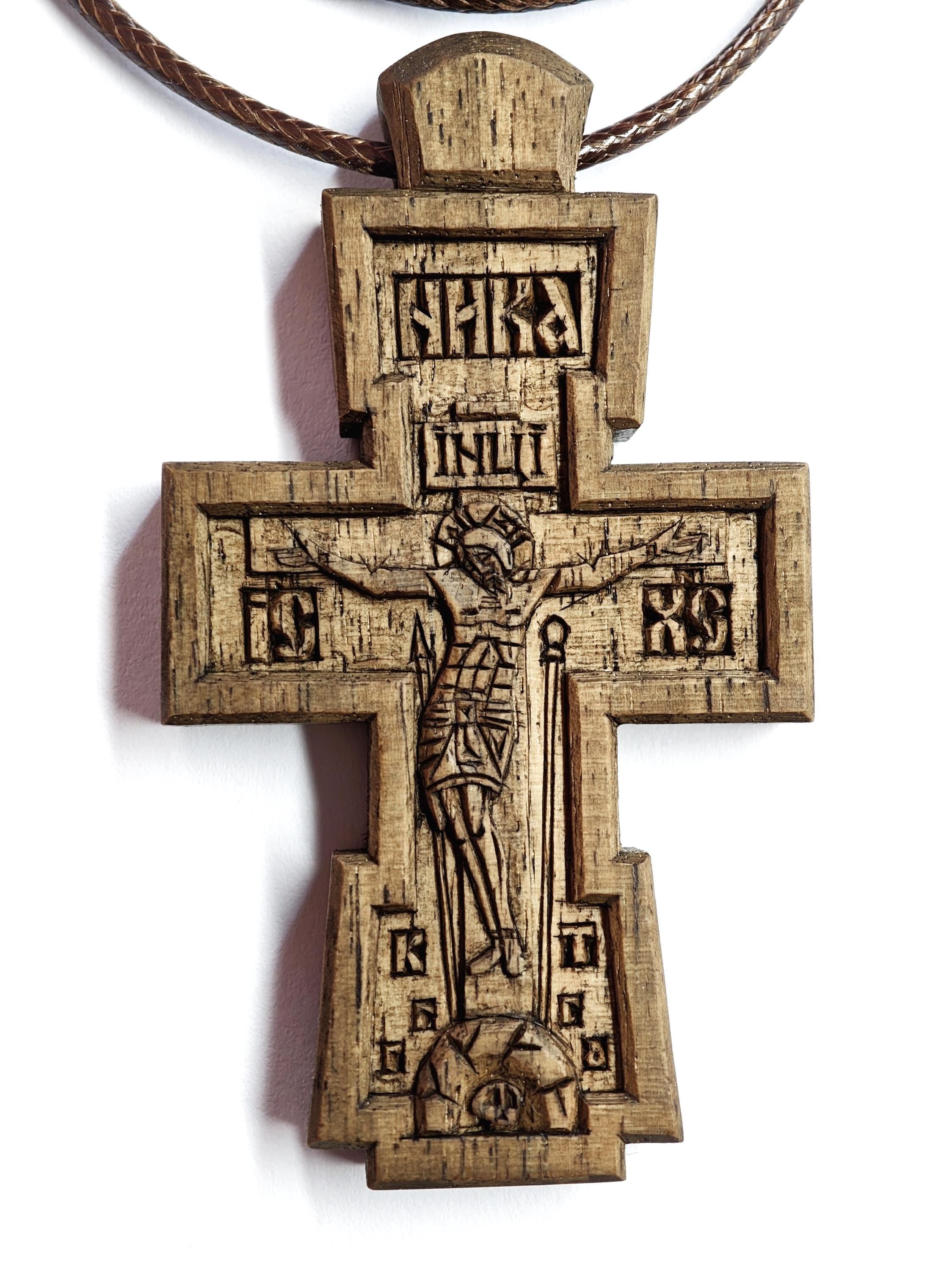 Handcrafted Walnut Wood Orthodox Cross – Symbol of Faith
