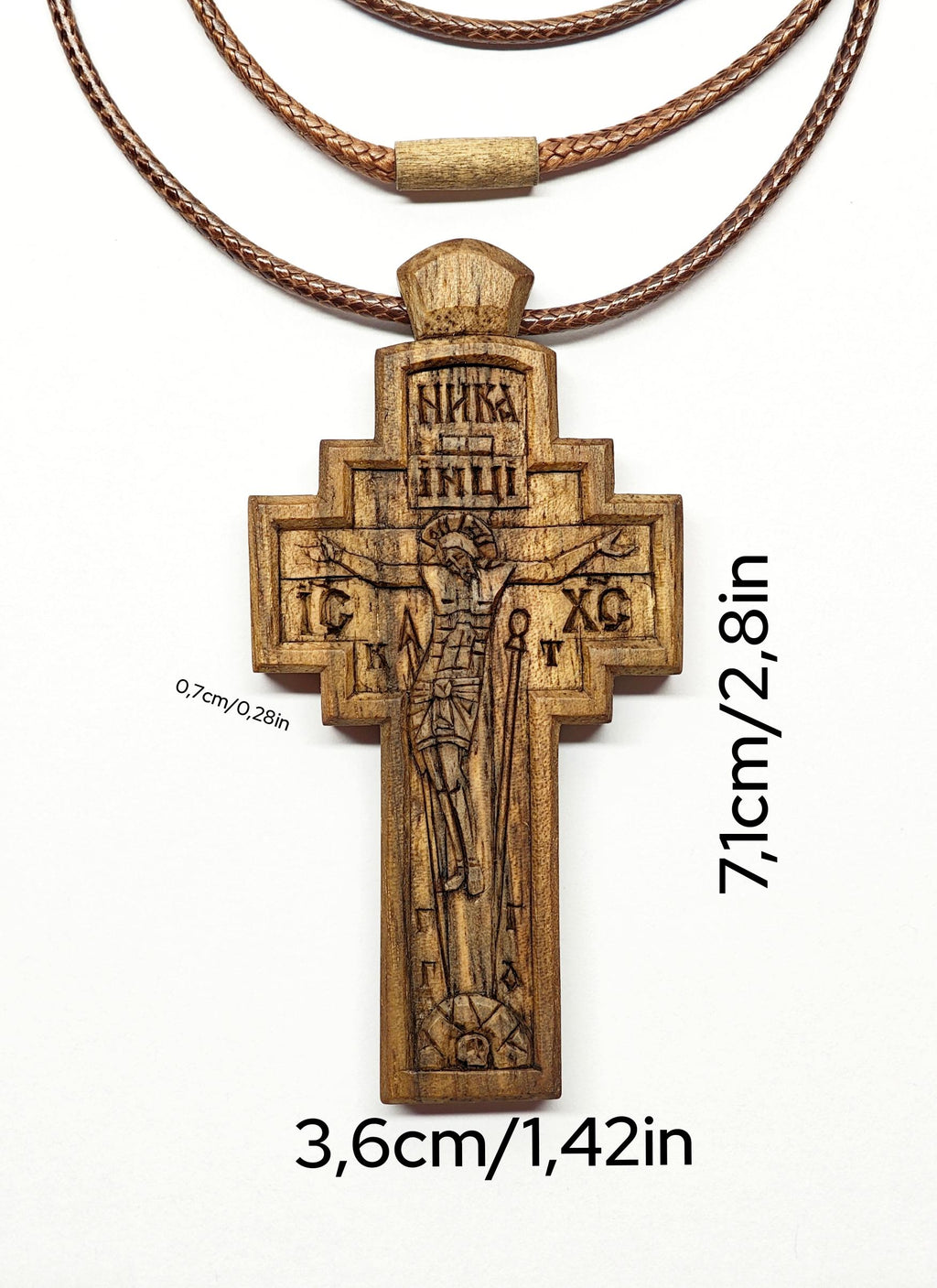 Walnut Crucifix with Jesus Christ, Unique Christian Necklace