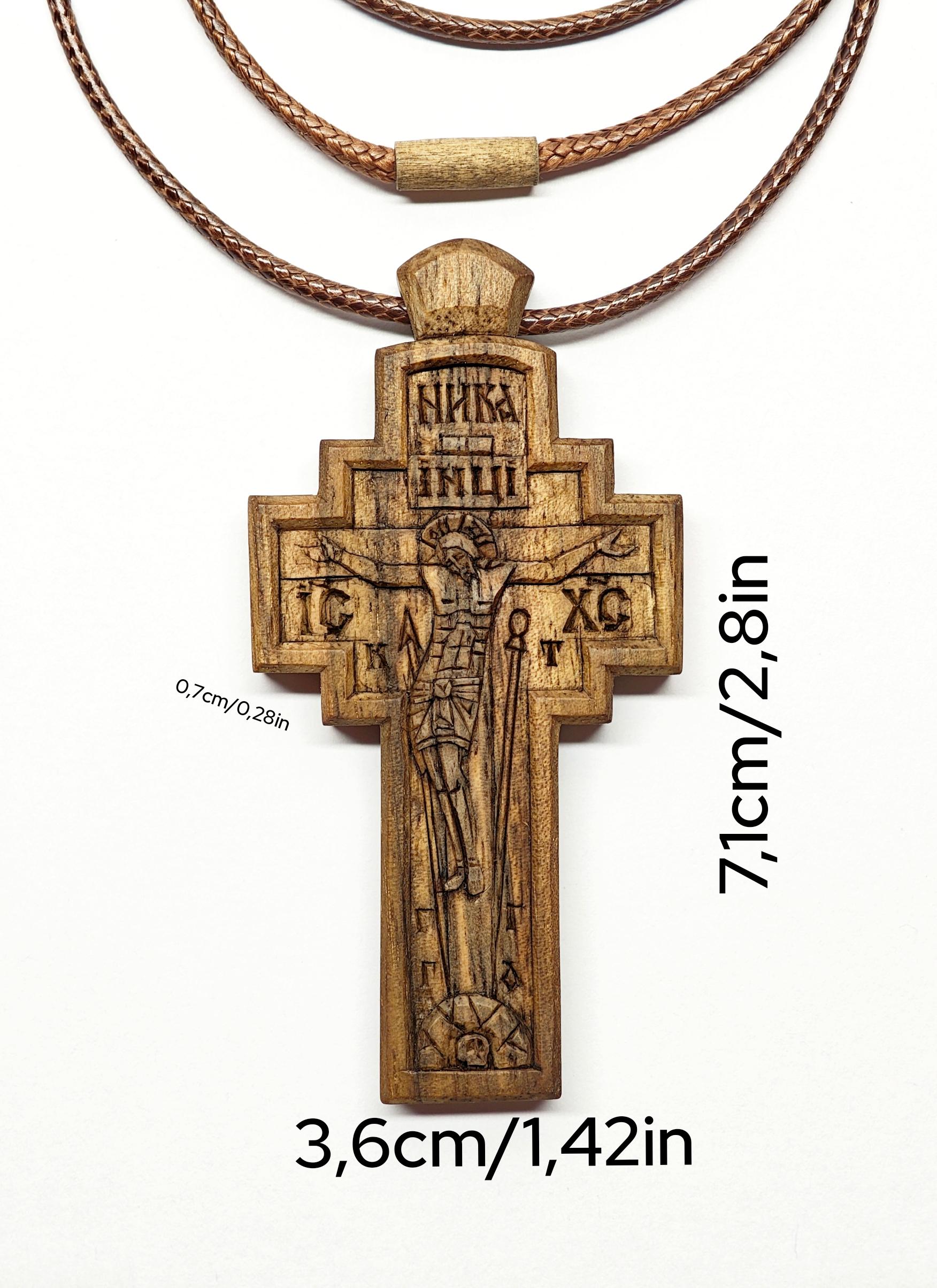 Walnut Crucifix with Jesus Christ, Unique Christian Necklace