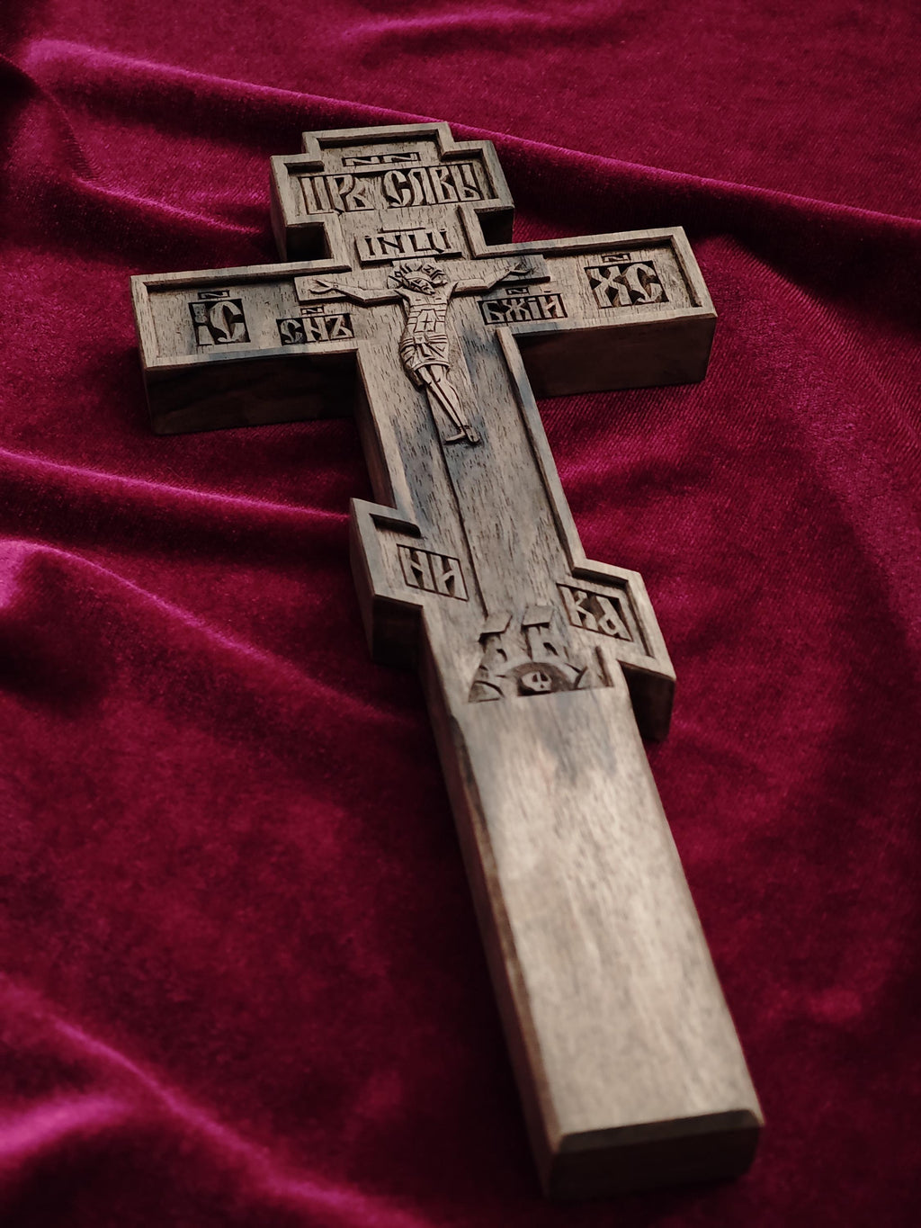 Priest Cross – Hand-Carved Wooden Crucifix from Solid Walnut