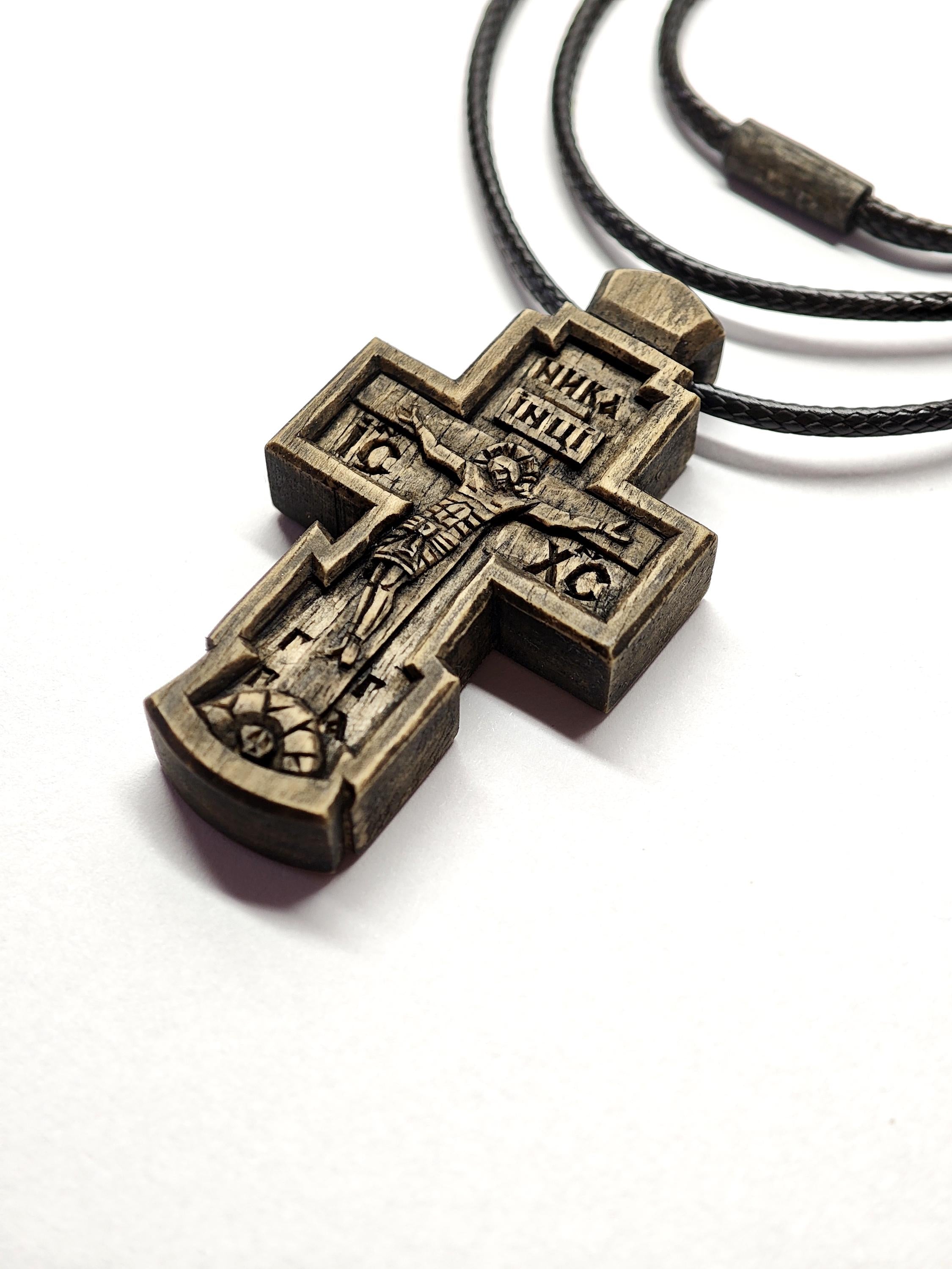Hand-Carved Walnut Wood Cross – Artisan Christian Gift