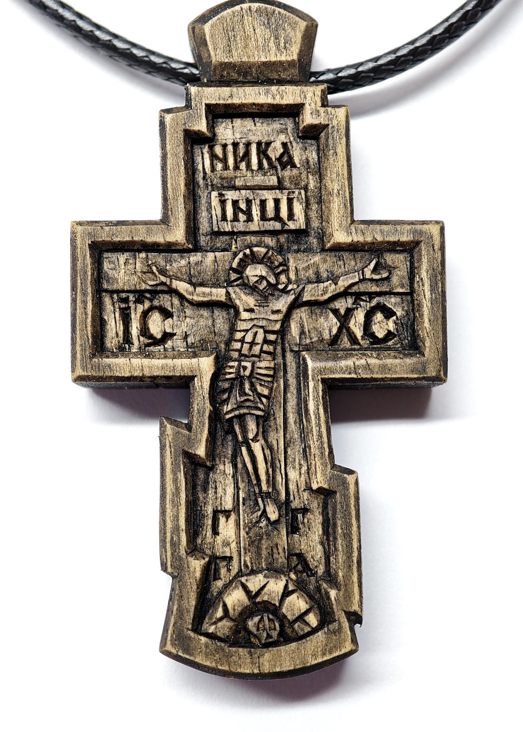 Hand-Carved Walnut Wood Cross – Artisan Christian Gift