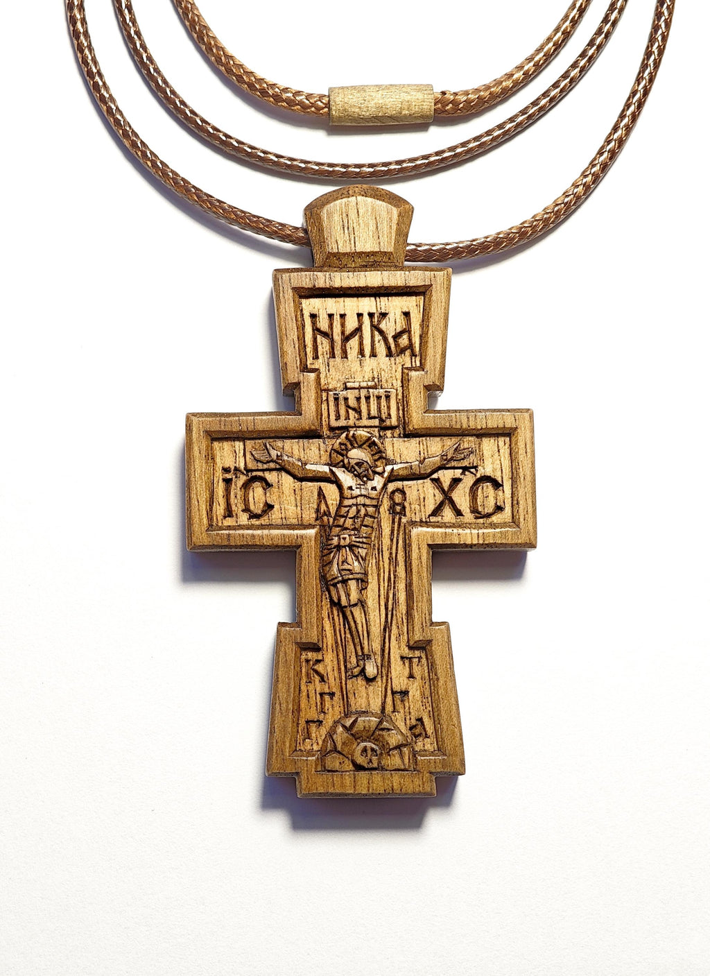 Walnut Orthodox Cross Pendant, Christian Religious Jewelry, Natural Wax Finish