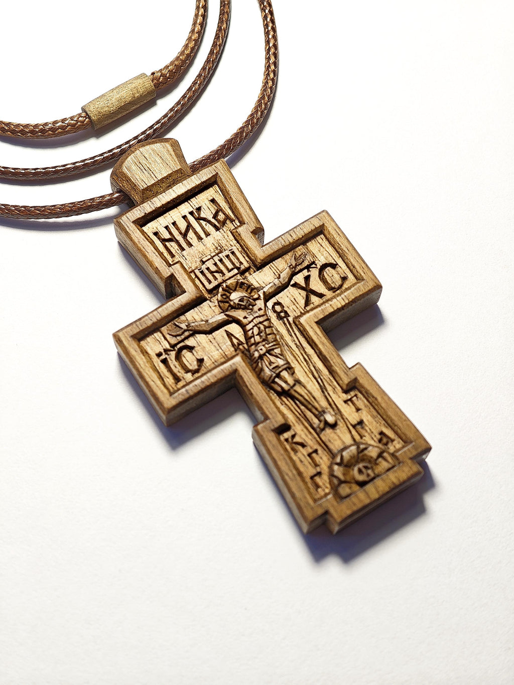 Walnut Orthodox Cross Pendant, Christian Religious Jewelry, Natural Wax Finish