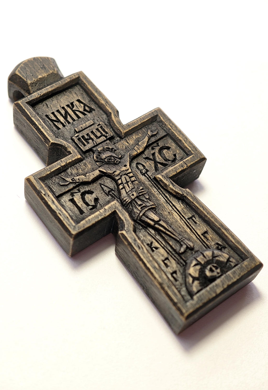 Hand-Carved Wooden Cross – Walnut, Wax-Finished, Three Colors