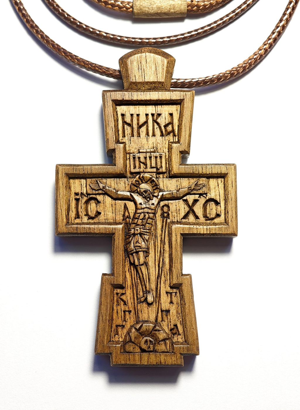 Walnut Orthodox Cross Pendant, Christian Religious Jewelry, Natural Wax Finish
