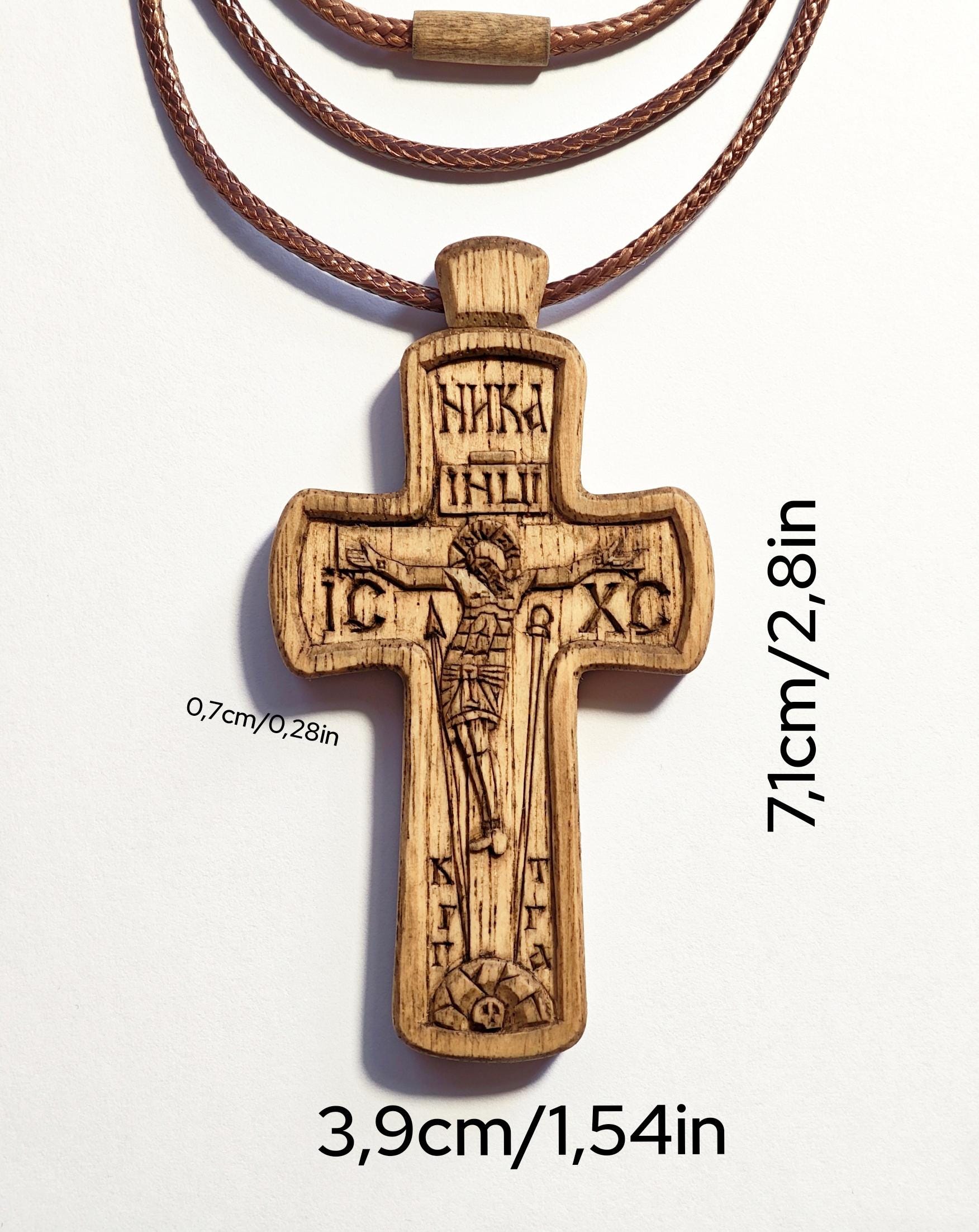 Hand Carved Cross Necklace – Wax Finished Crucifix with Cord