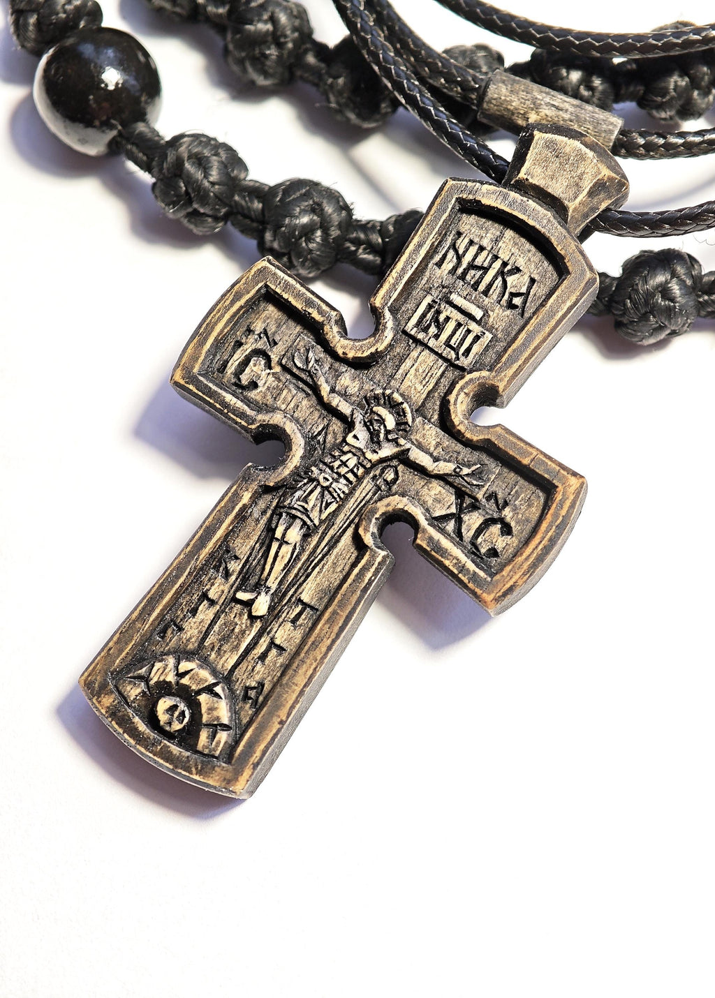 Traditional Orthodox Wooden Cross, Hand Carved Walnut Crucifix Necklace, Eastern Christian Gift