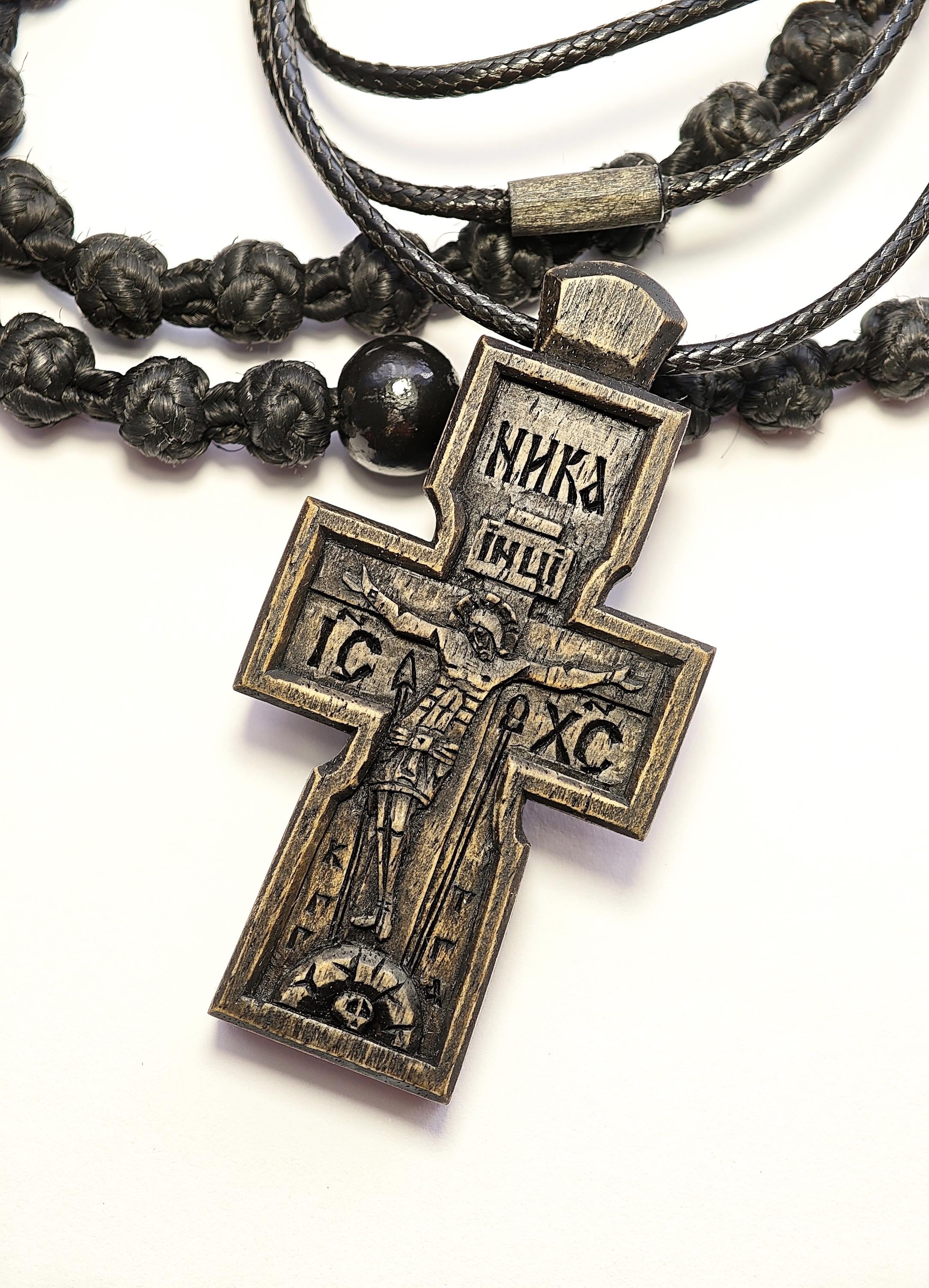 Hand-Carved Wooden Cross – Walnut, Wax-Finished, Three Colors