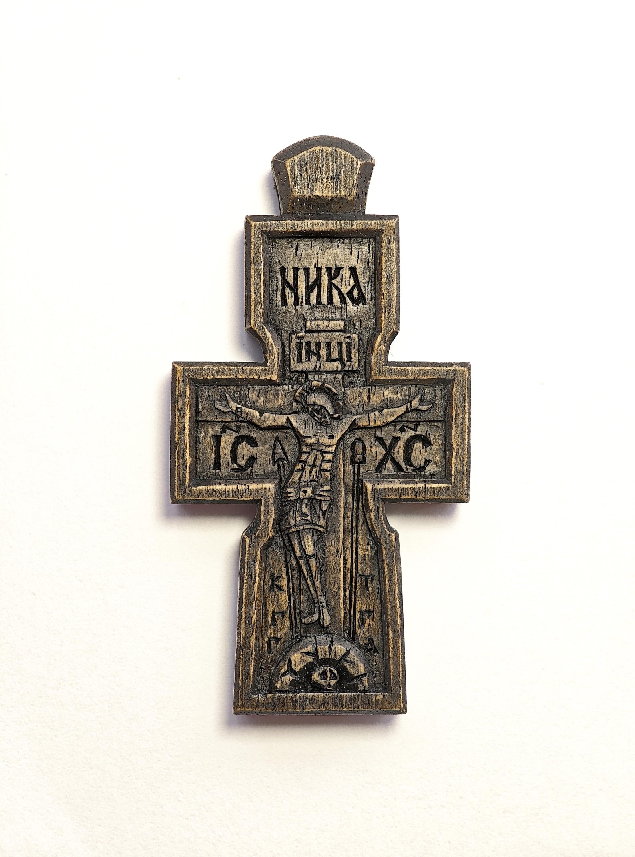 Hand-Carved Wooden Cross – Walnut, Wax-Finished, Three Colors