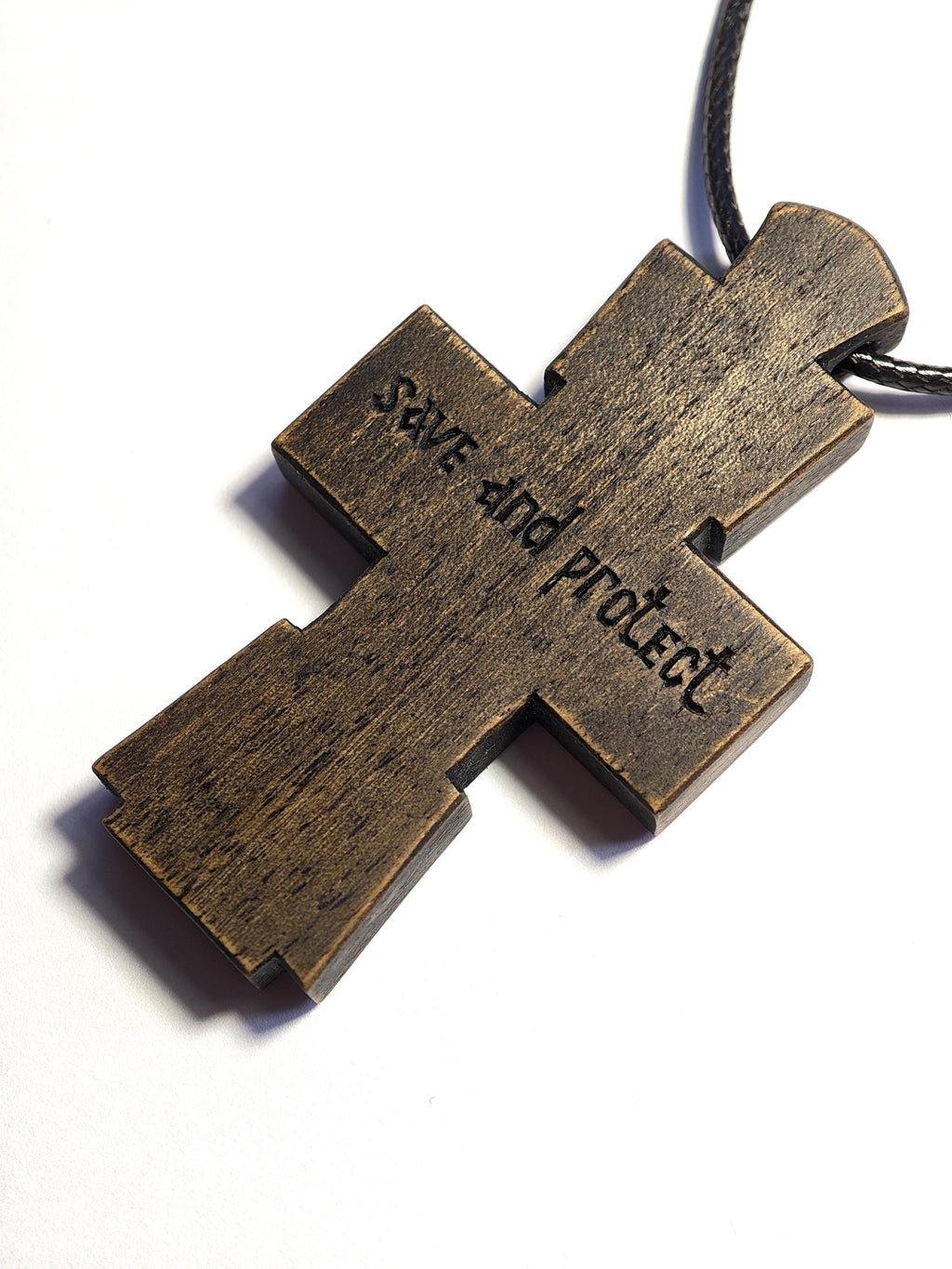 Hand-Carved Walnut Orthodox Cross with Cord