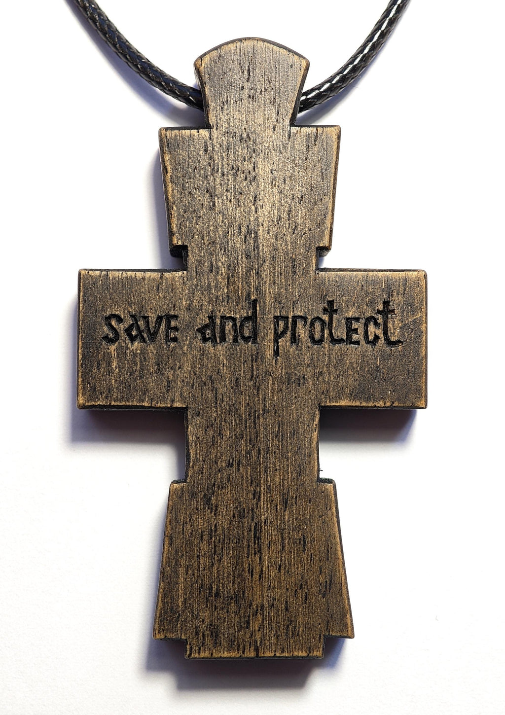 Hand-Carved Walnut Orthodox Cross with Cord