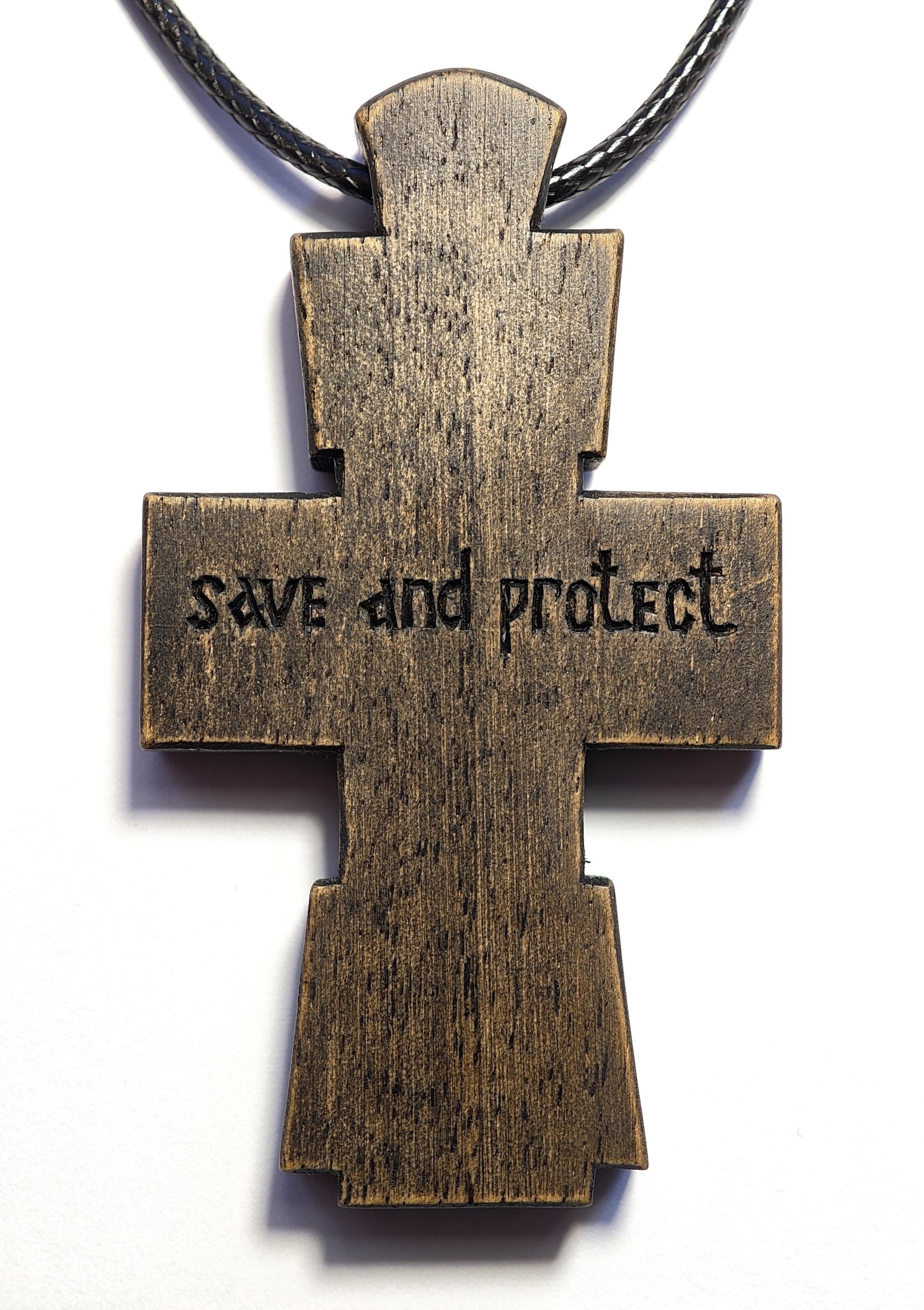 Hand-Carved Walnut Orthodox Cross with Cord