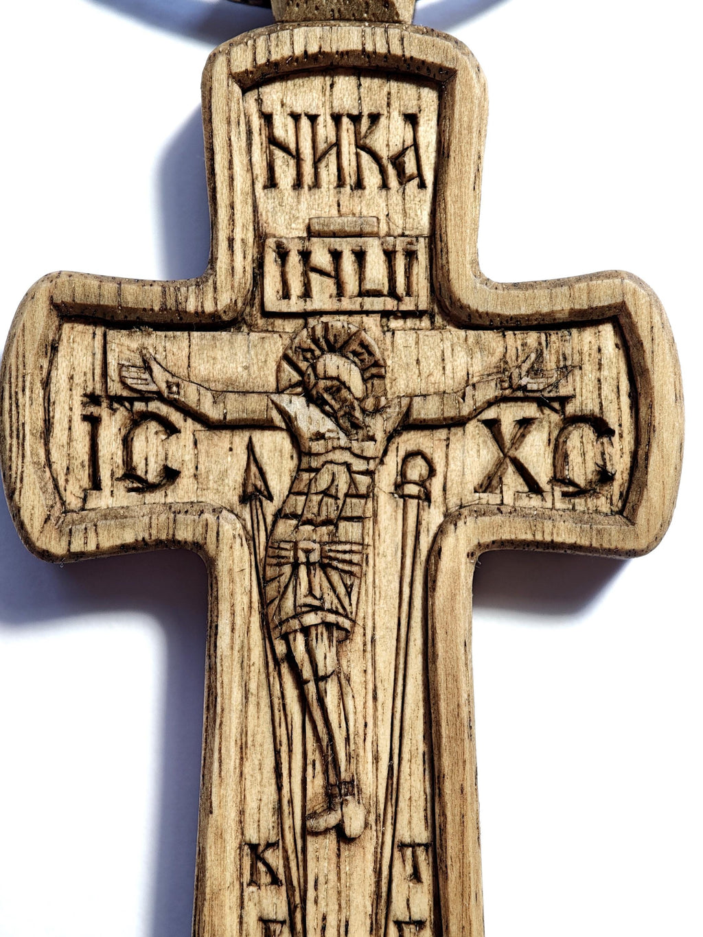 Hand Carved Cross Necklace – Wax Finished Crucifix with Cord