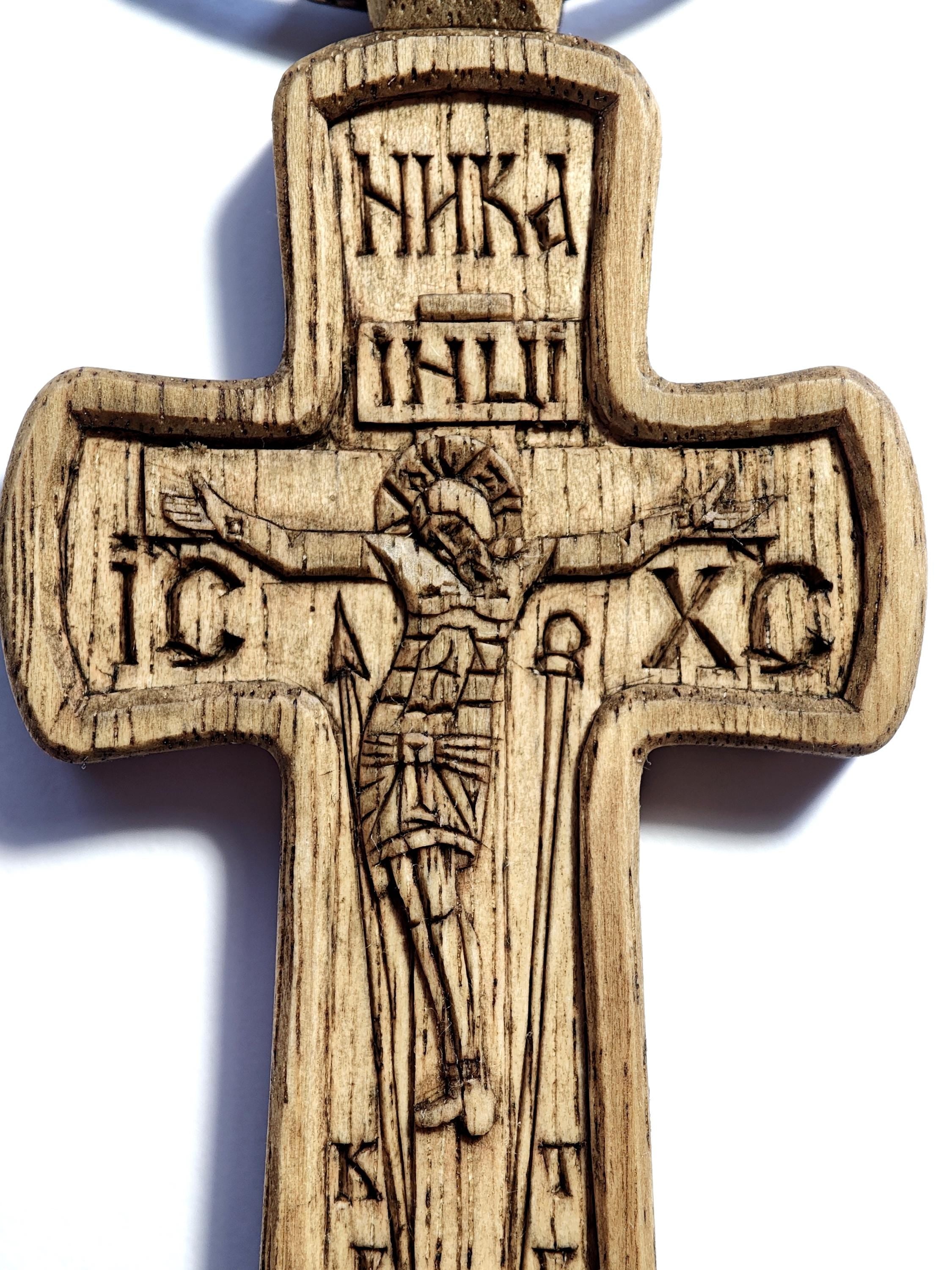 Hand Carved Cross Necklace – Wax Finished Crucifix with Cord