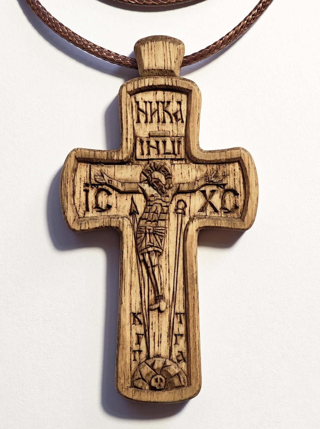 Hand Carved Cross Necklace – Wax Finished Crucifix with Cord