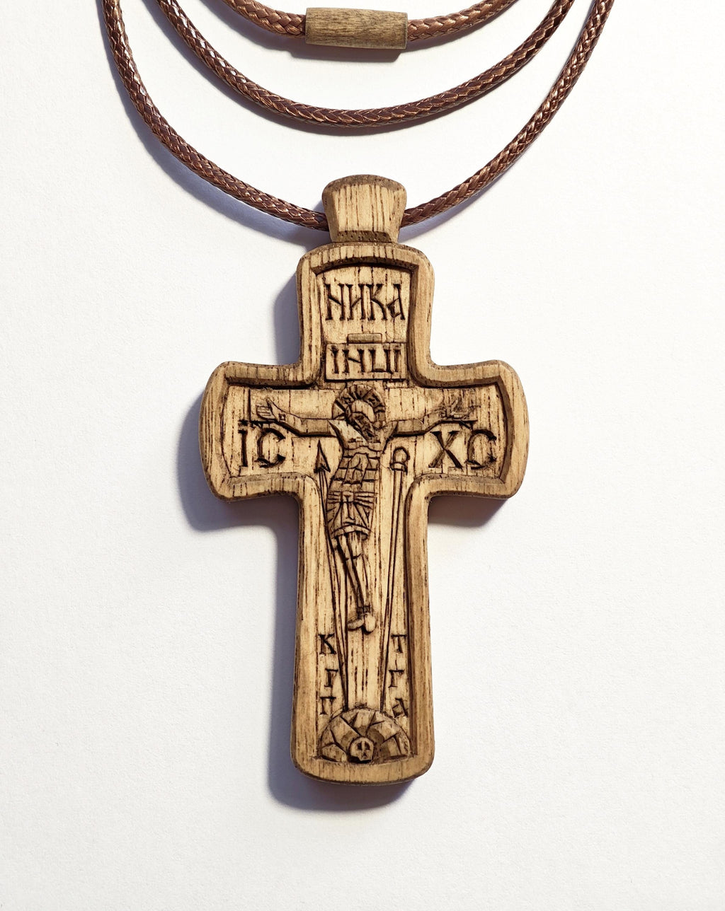 Hand Carved Cross Necklace – Wax Finished Crucifix with Cord