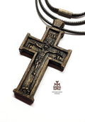 Walnut Orthodox Cross Necklace, Jesus Crucifixion Pendant, Prayer Gift