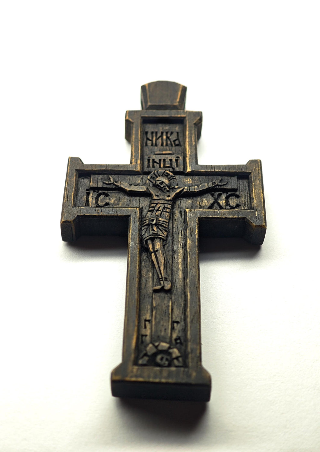 Walnut Orthodox Cross Necklace, Jesus Crucifixion Pendant, Prayer Gift