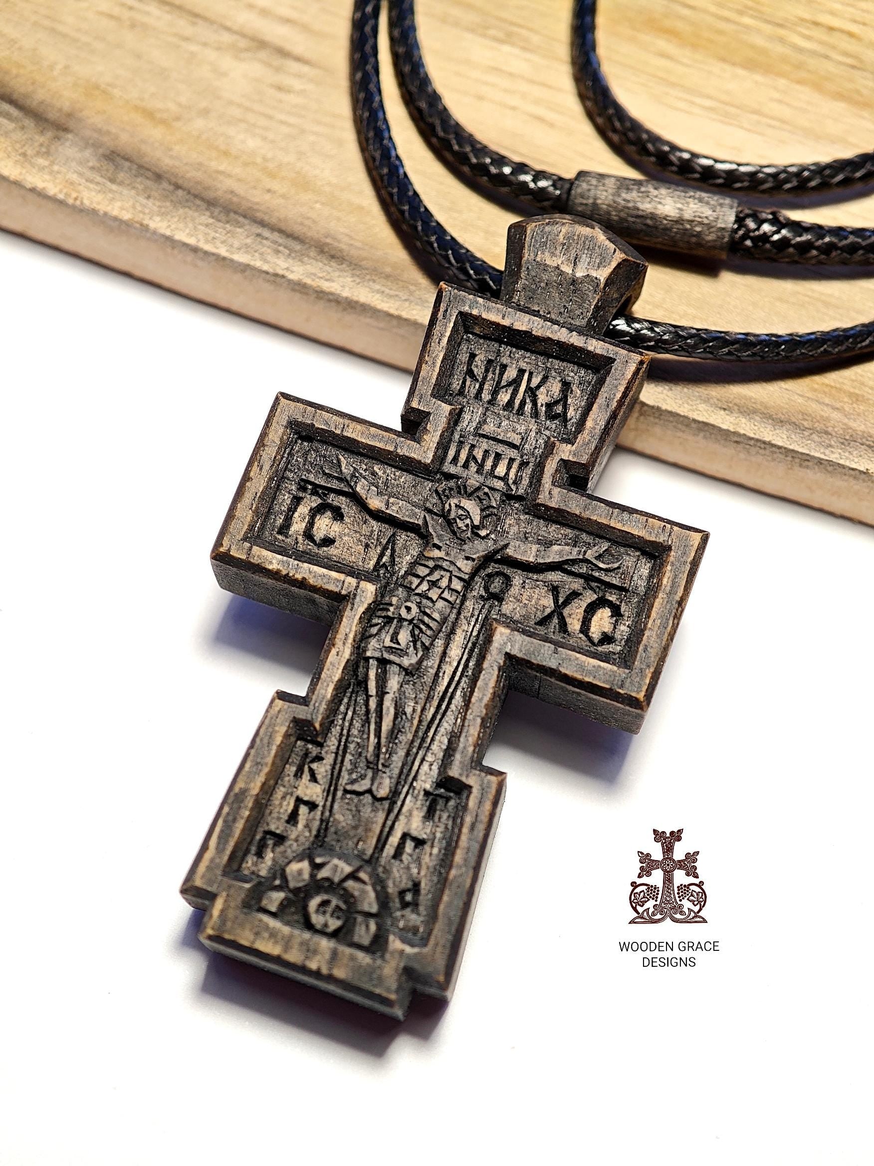 Handmade Walnut Wood Cross, Waxed Pendant, Religious Gift