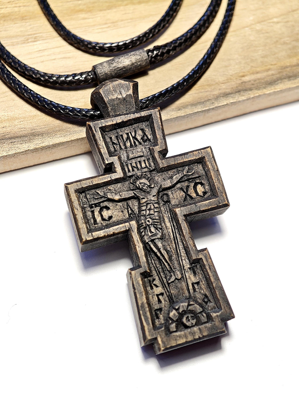 Handmade Walnut Wood Cross, Waxed Pendant, Religious Gift