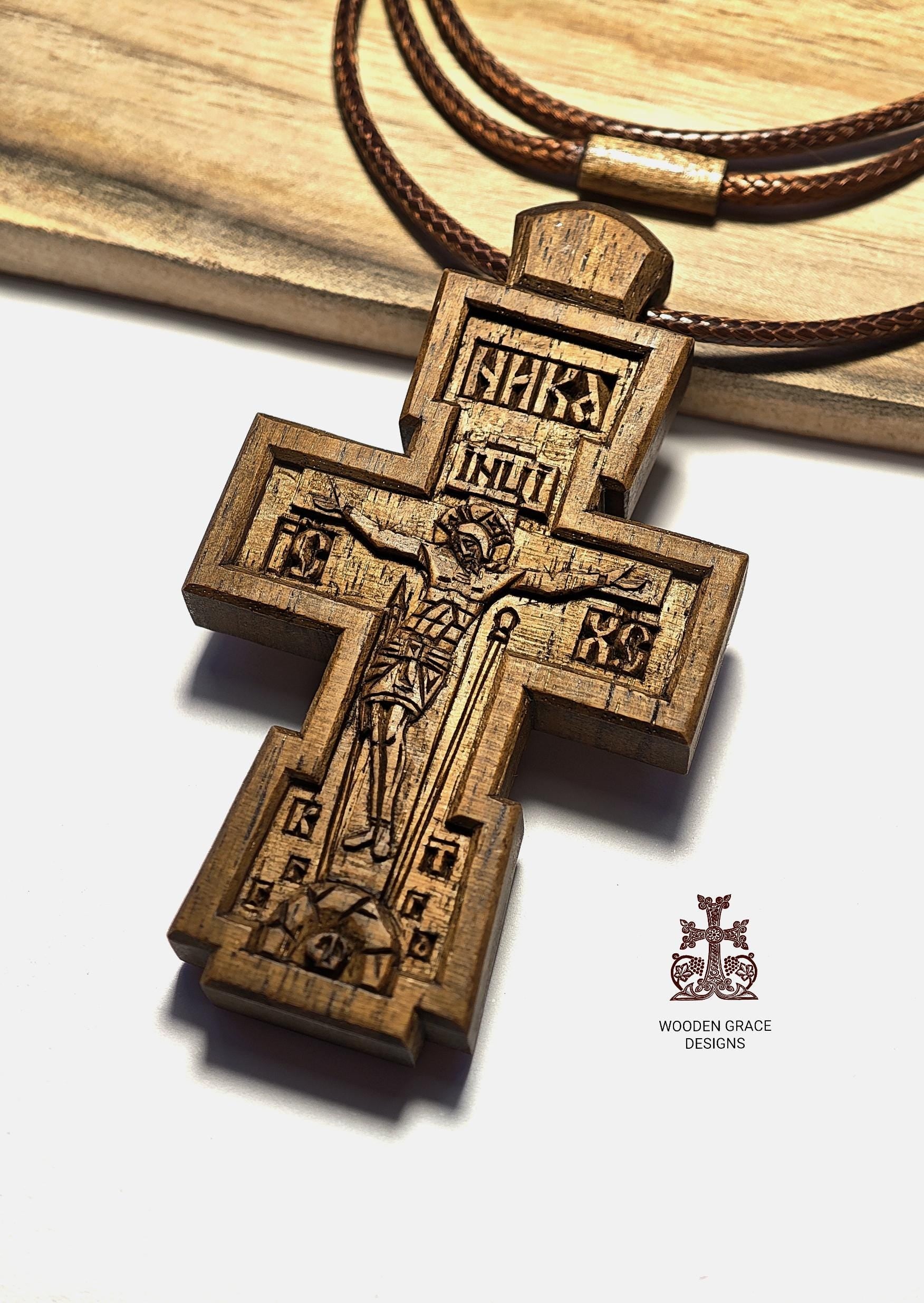 Handcrafted Walnut Wood Orthodox Cross – Symbol of Faith