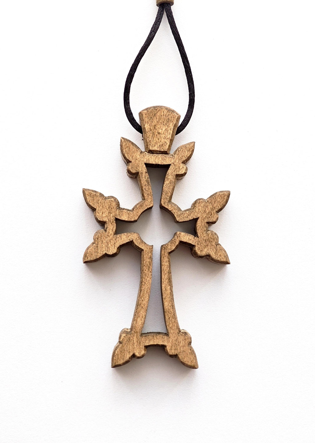 Handmade Walnut Wood Orthodox Car Cross – Armenian Style Christian Travel Charm