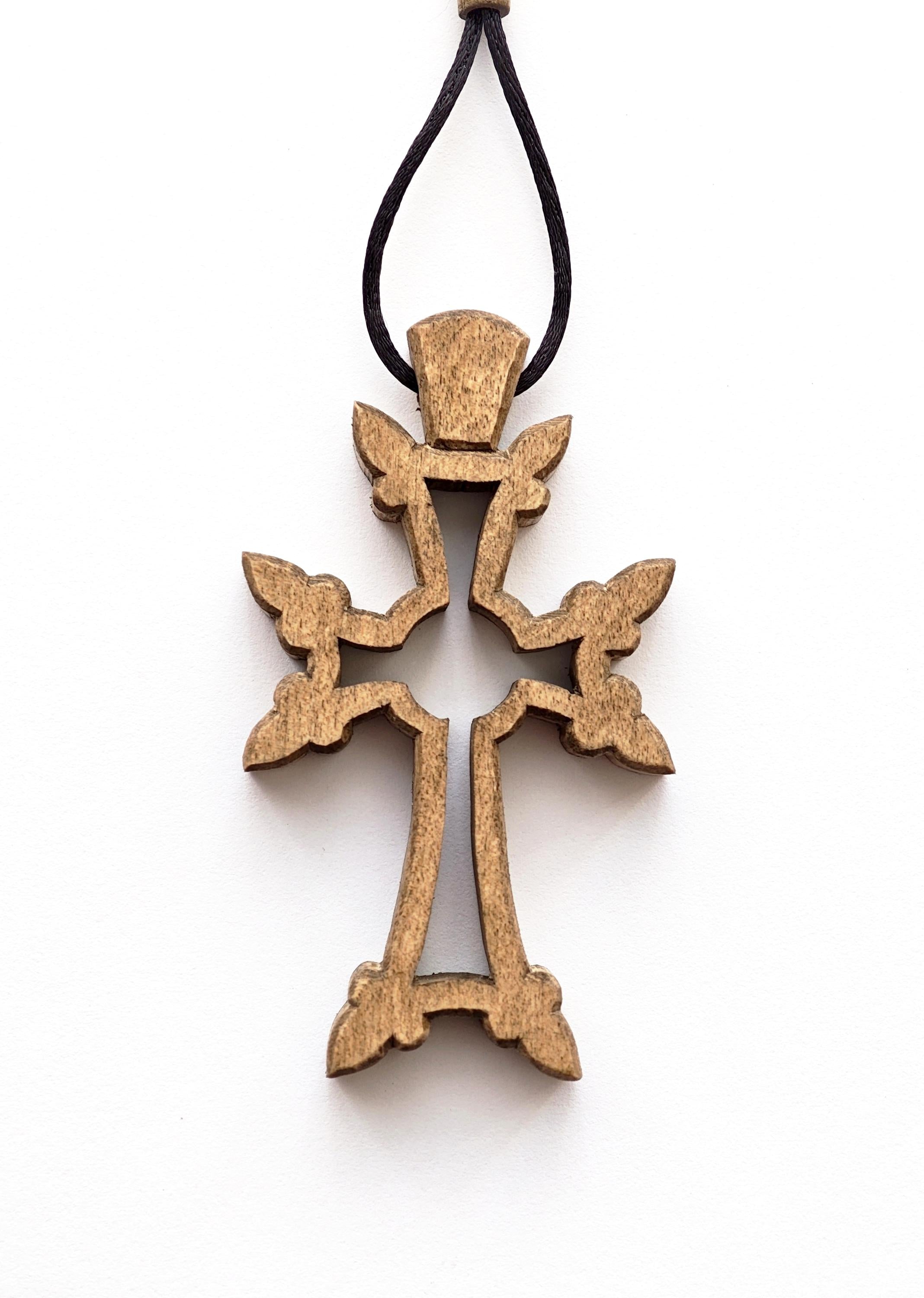 Handmade Walnut Wood Orthodox Car Cross – Armenian Style Christian Travel Charm