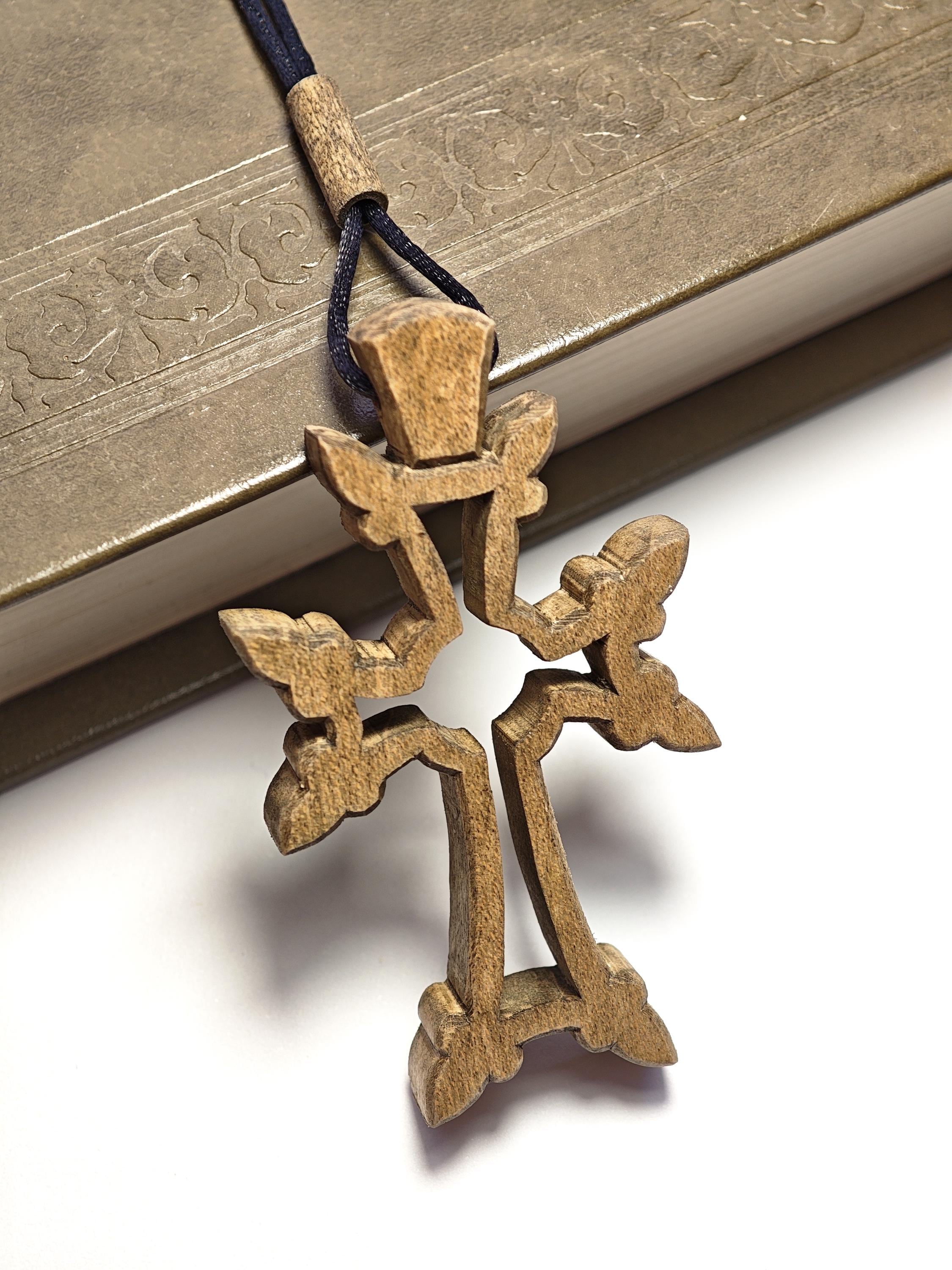 Handmade Walnut Wood Orthodox Car Cross – Armenian Style Christian Travel Charm