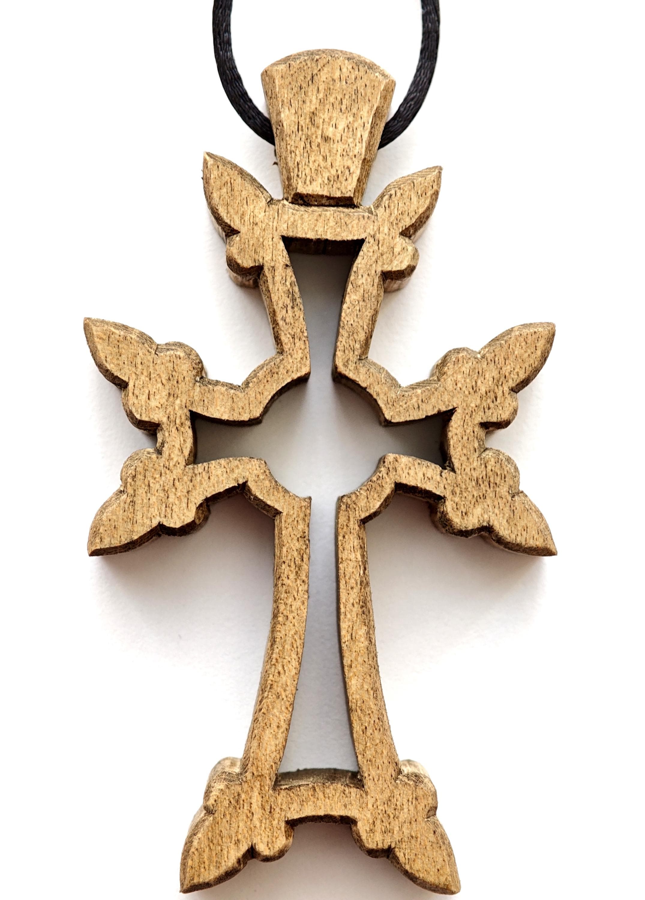 Handmade Walnut Wood Orthodox Car Cross – Armenian Style Christian Travel Charm