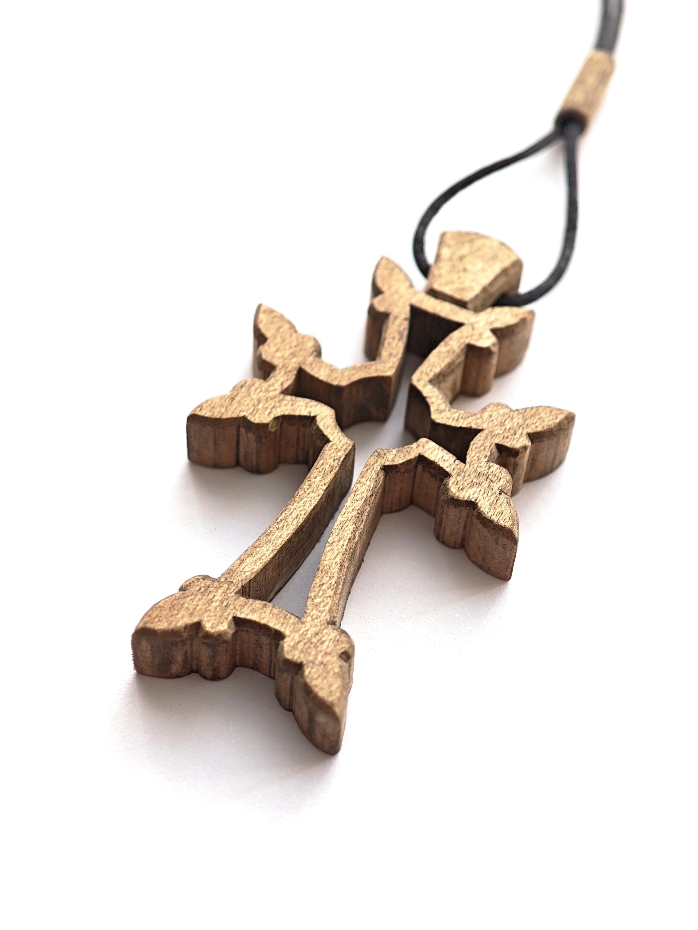 Handmade Walnut Wood Orthodox Car Cross – Armenian Style Christian Travel Charm