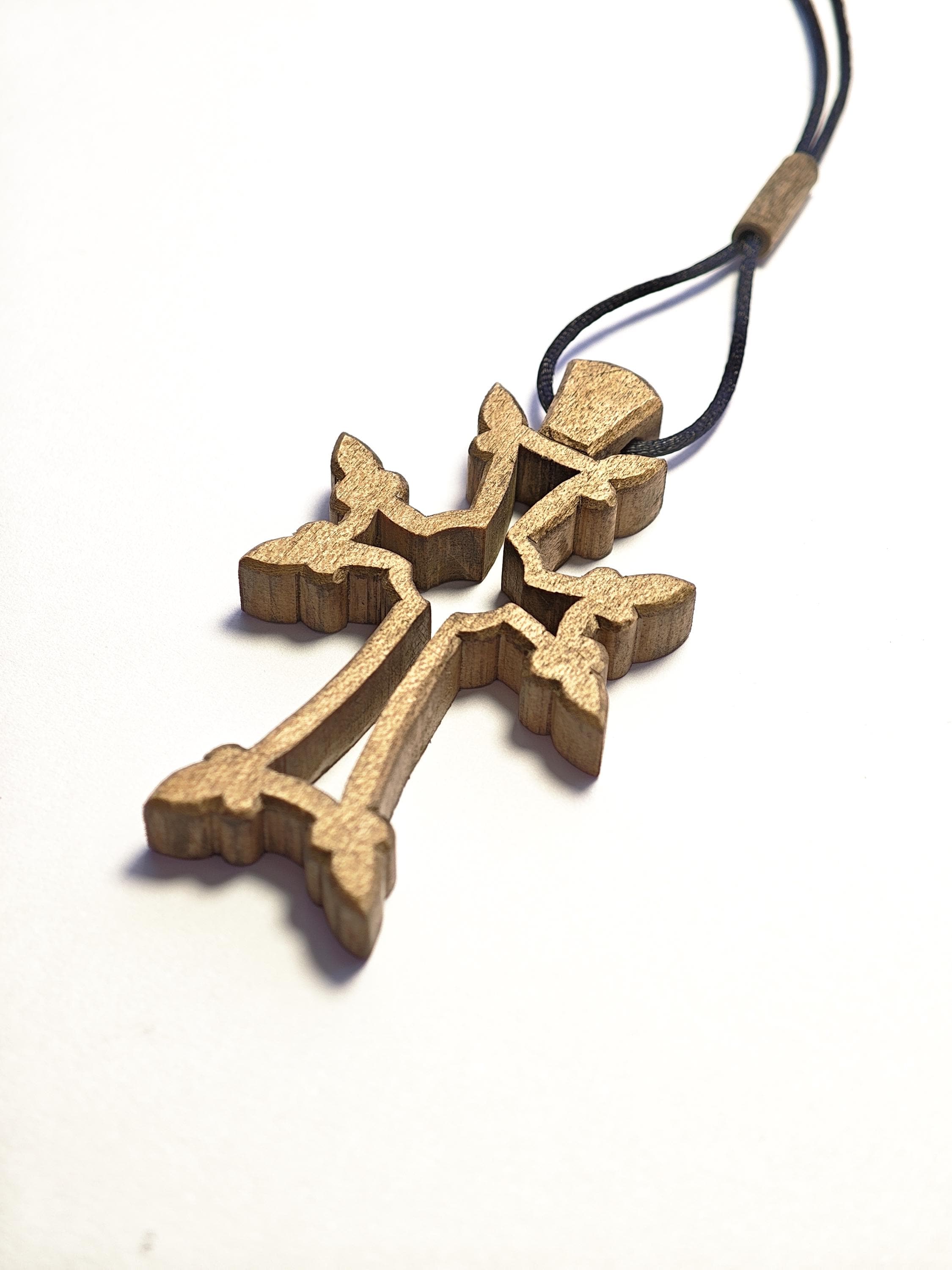 Handmade Walnut Wood Orthodox Car Cross – Armenian Style Christian Travel Charm