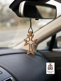 Handmade Walnut Wood Orthodox Car Cross – Armenian Style Christian Travel Charm