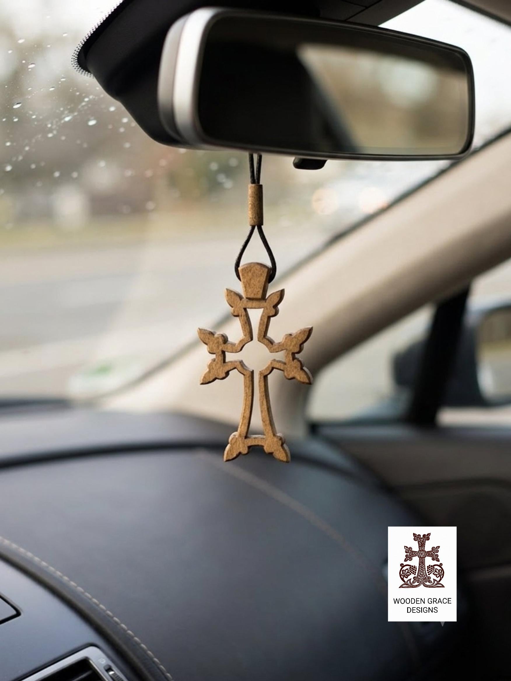 Handmade Walnut Wood Orthodox Car Cross – Armenian Style Christian Travel Charm