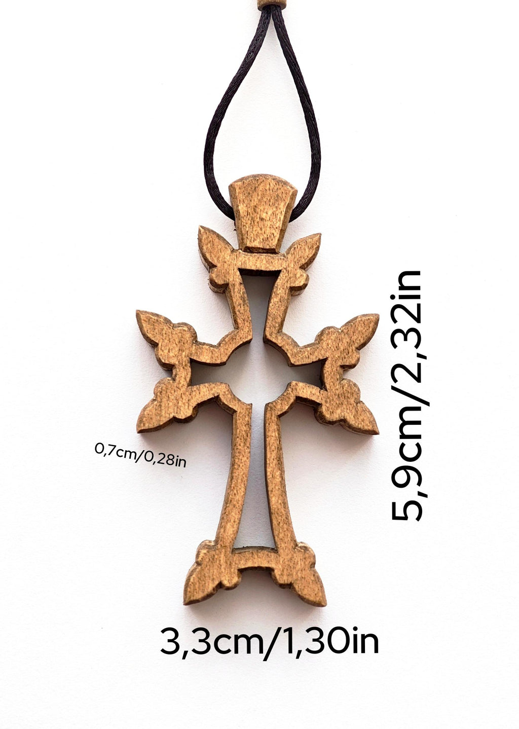 Handmade Walnut Wood Orthodox Car Cross – Armenian Style Christian Travel Charm