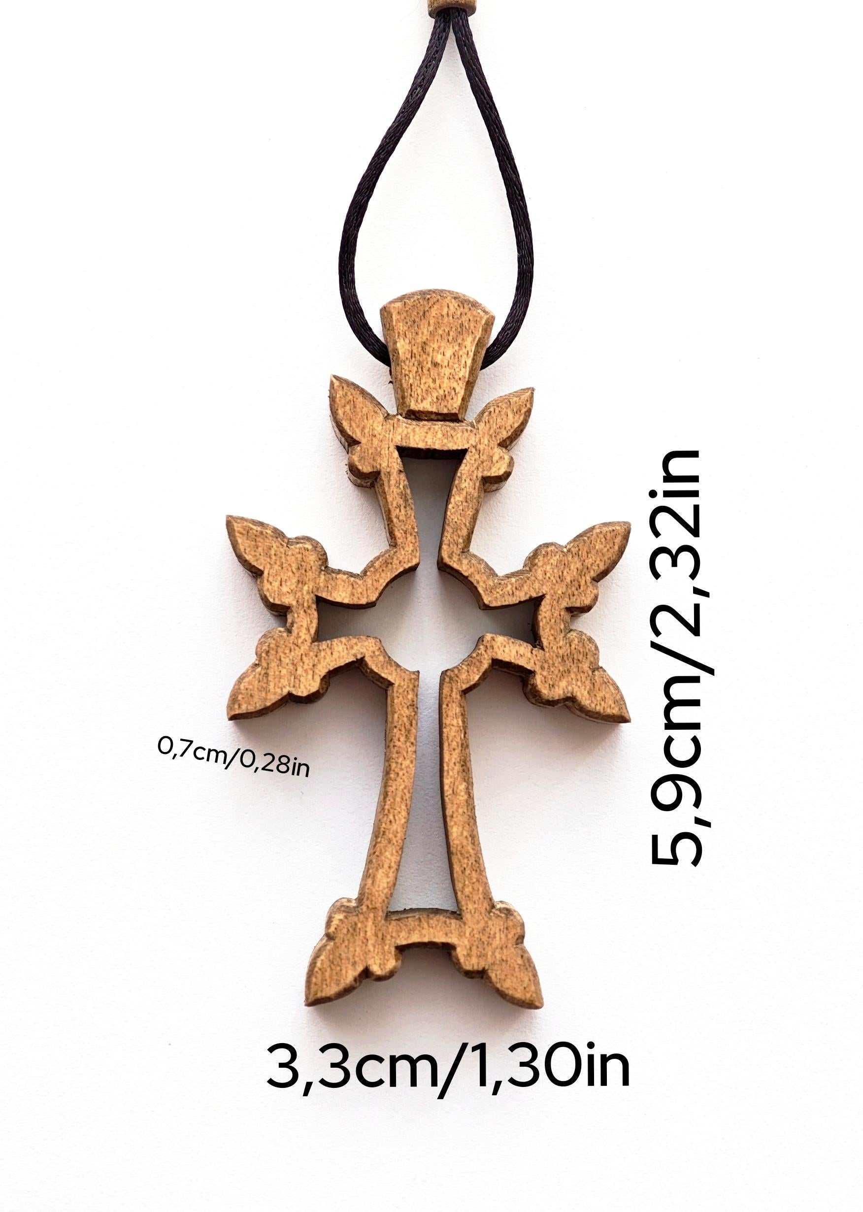 Handmade Walnut Wood Orthodox Car Cross – Armenian Style Christian Travel Charm