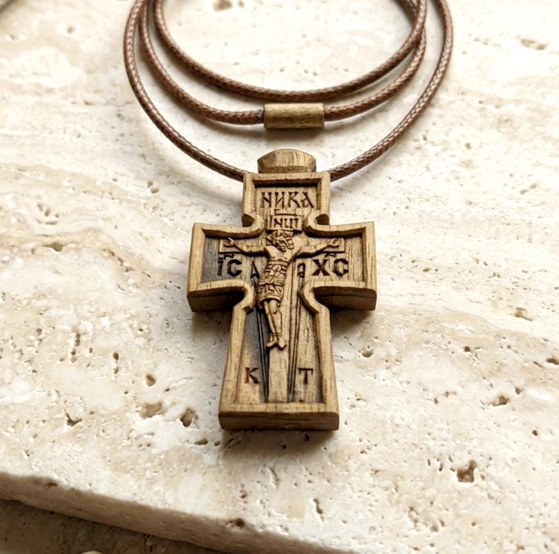Meaningful Christian Gift, Hand-Carved Walnut Cross with the Crucifixion of Christ